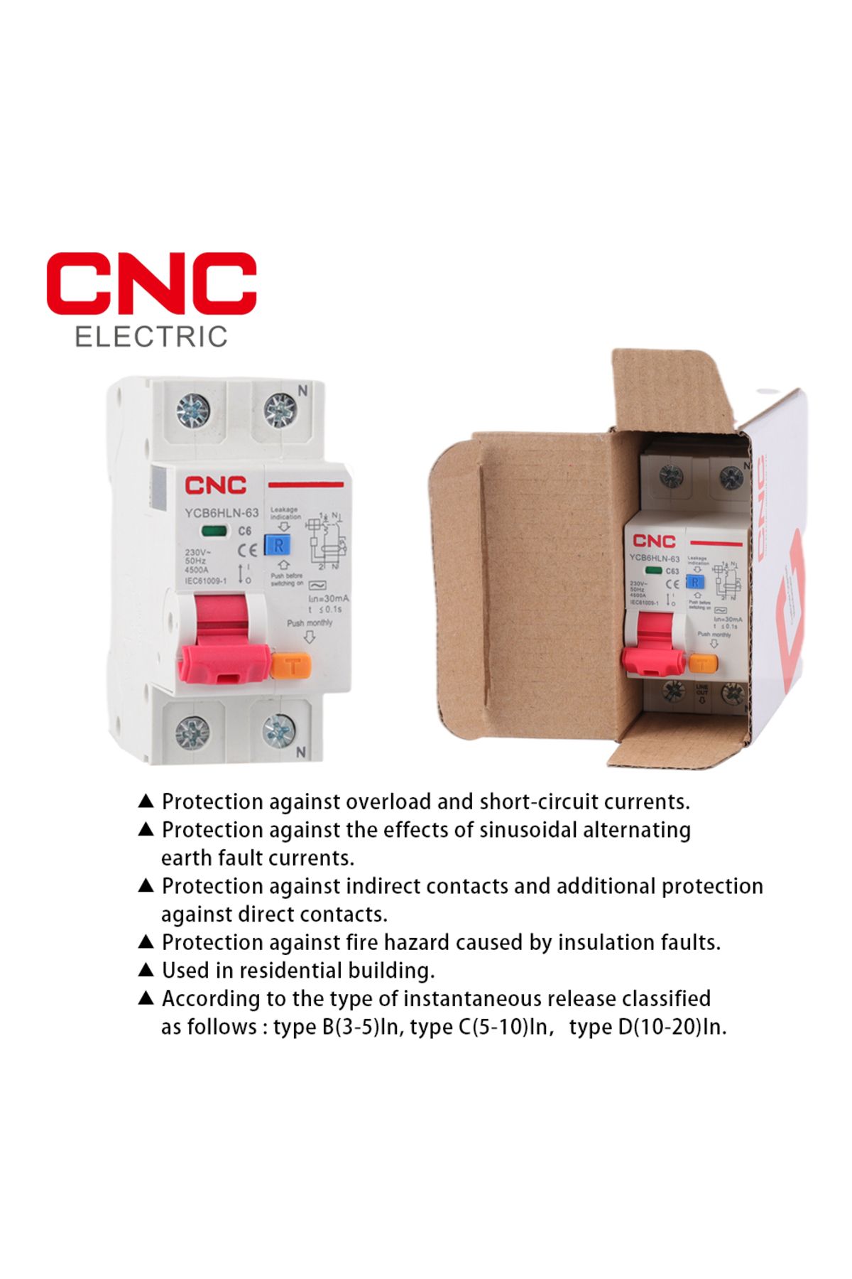 CNC-230V 50/60 HZ RCBO MCB 30mA Residual Current Circuit Breaker With Over Current And Leakage Pr... 2