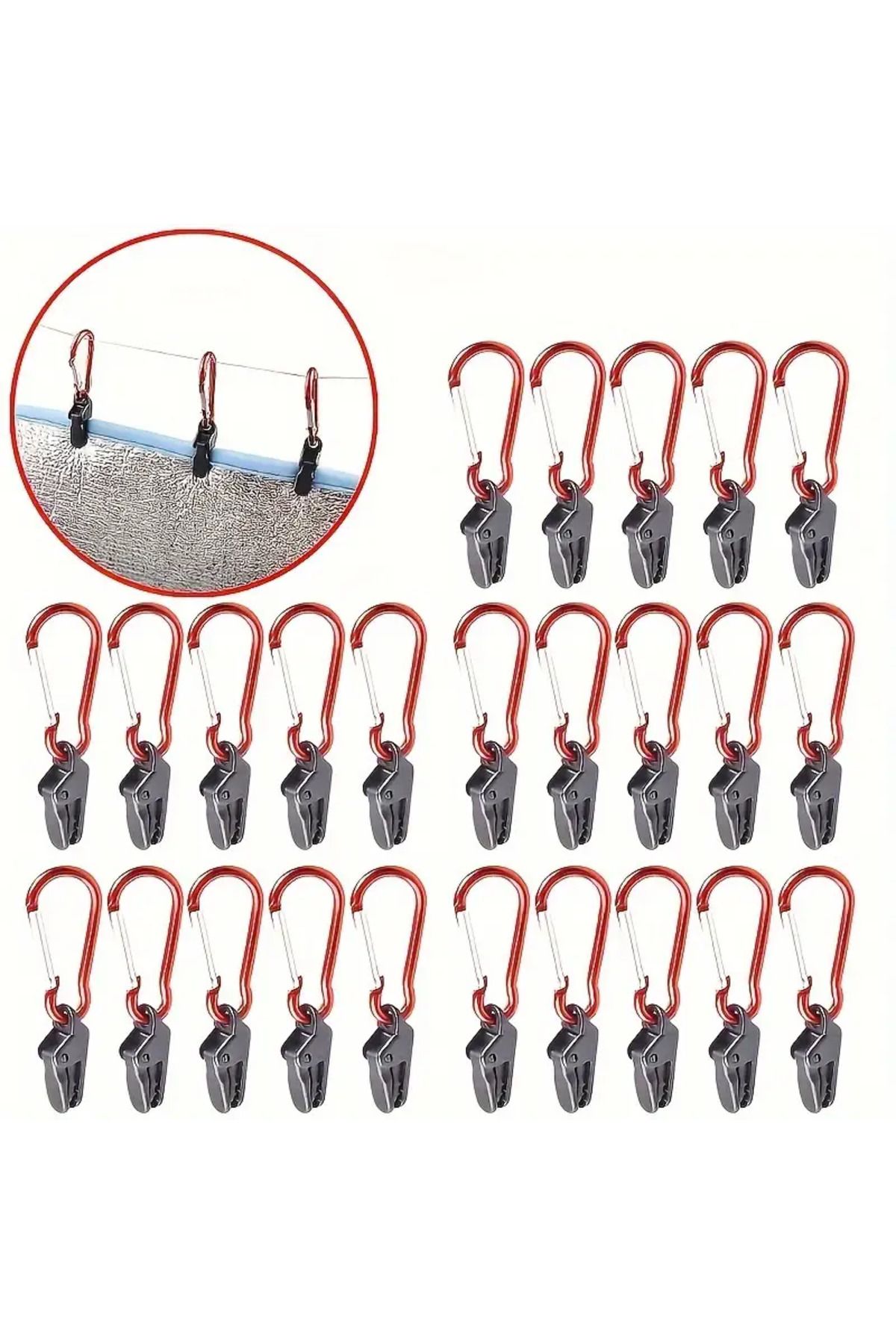 Choice-20pcs Red 20pcs Tarp Clips, Windproof Clips With Carabiner, Awning Clamp Set, For Awning Outdoor Cam 1