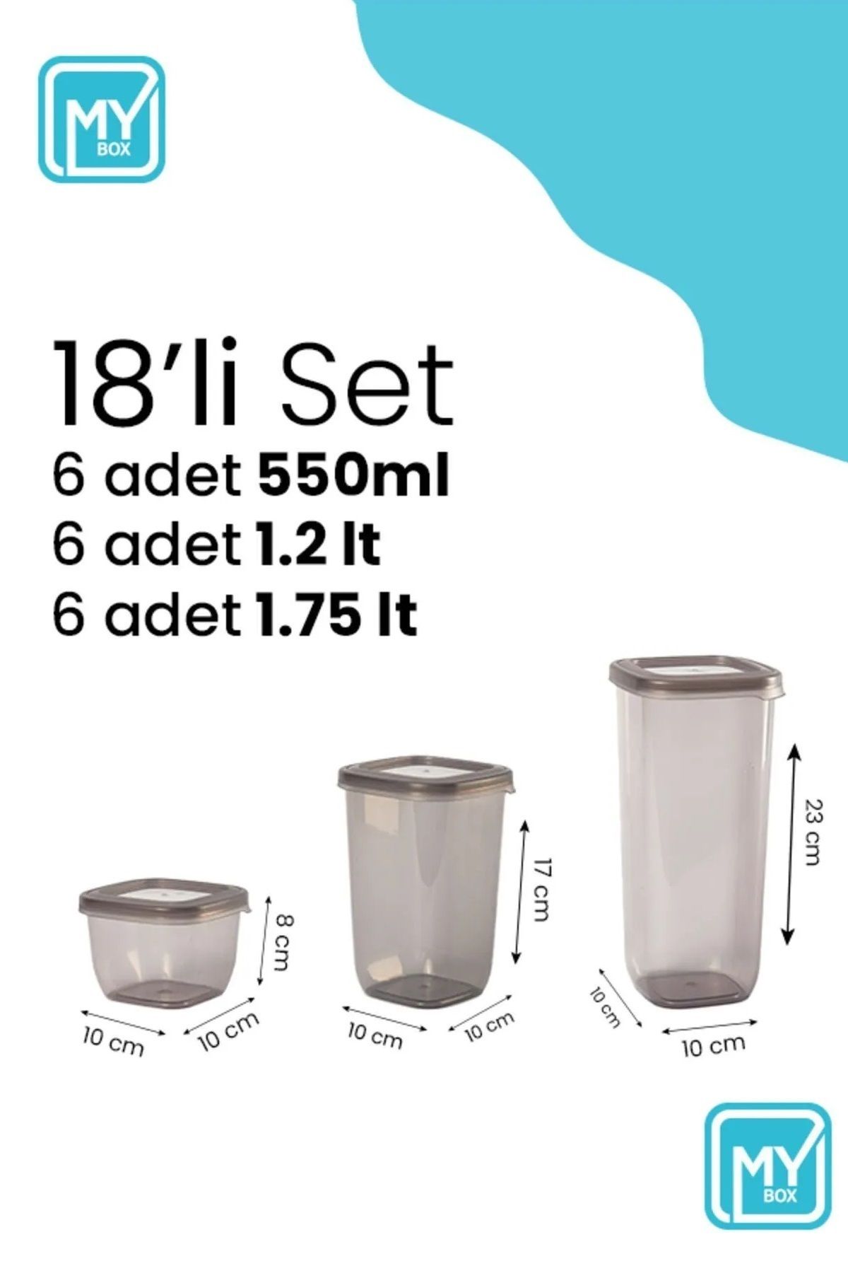 MYBOX-Set of 18 Square Food and Seasoning Storage Containers with Labels - 550-1200-1750 ml 5