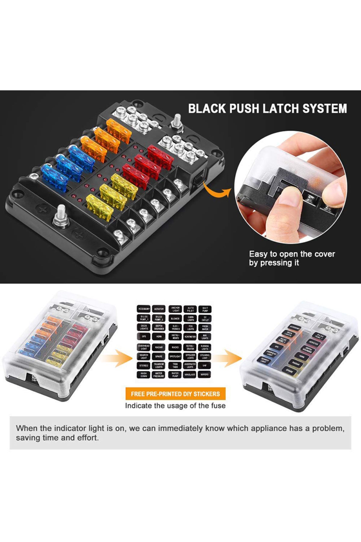 Choice-6/12 Ways Car Boat Fuse Box Holder Blade Fuse Holder Block With Warning Indicator 12V 36V Power D... 4
