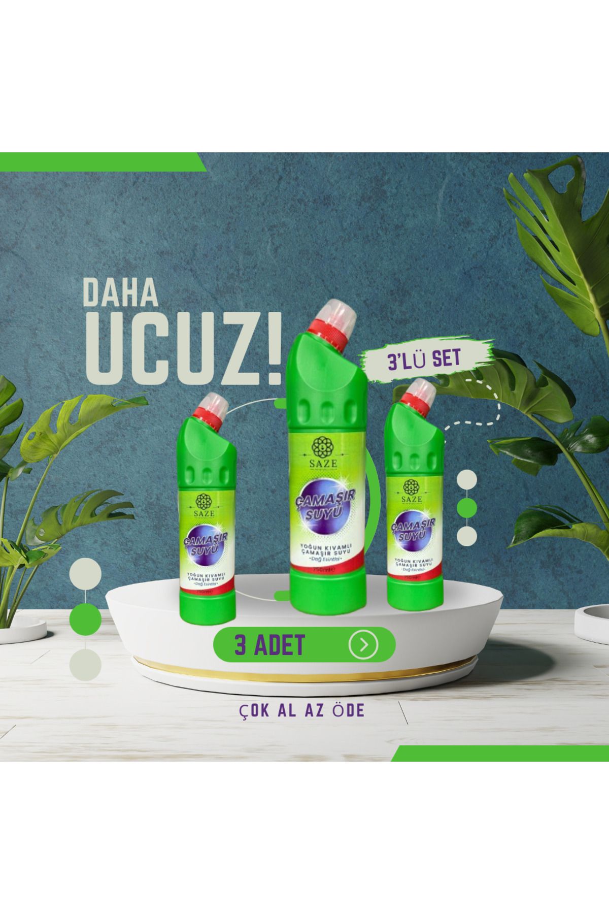 SAZE 3'lü Kıvamlı 750 ml x 3 Çamaşır Suyu