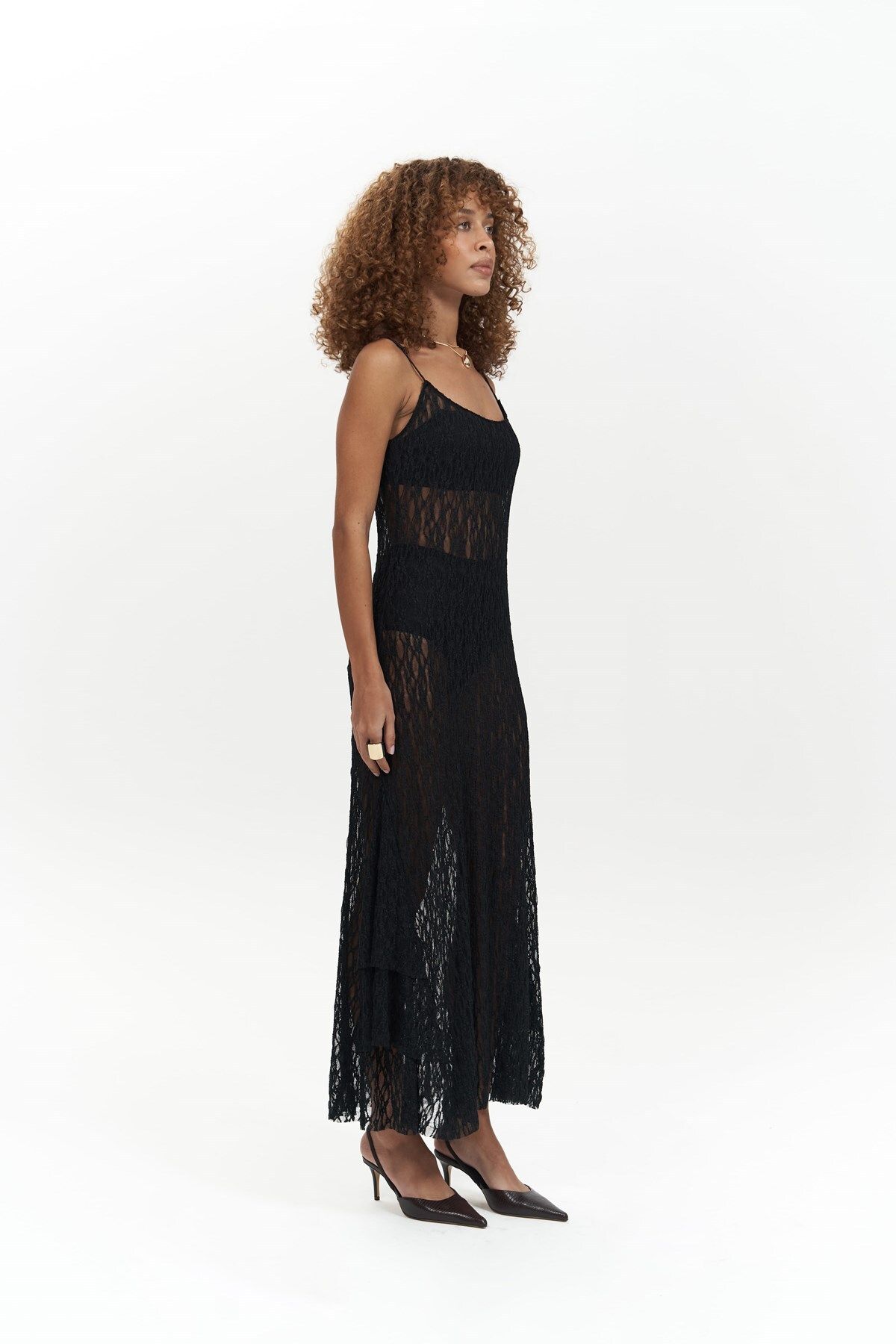 MAİ COLLECTİON-Hand Lace Black Long Dress 3