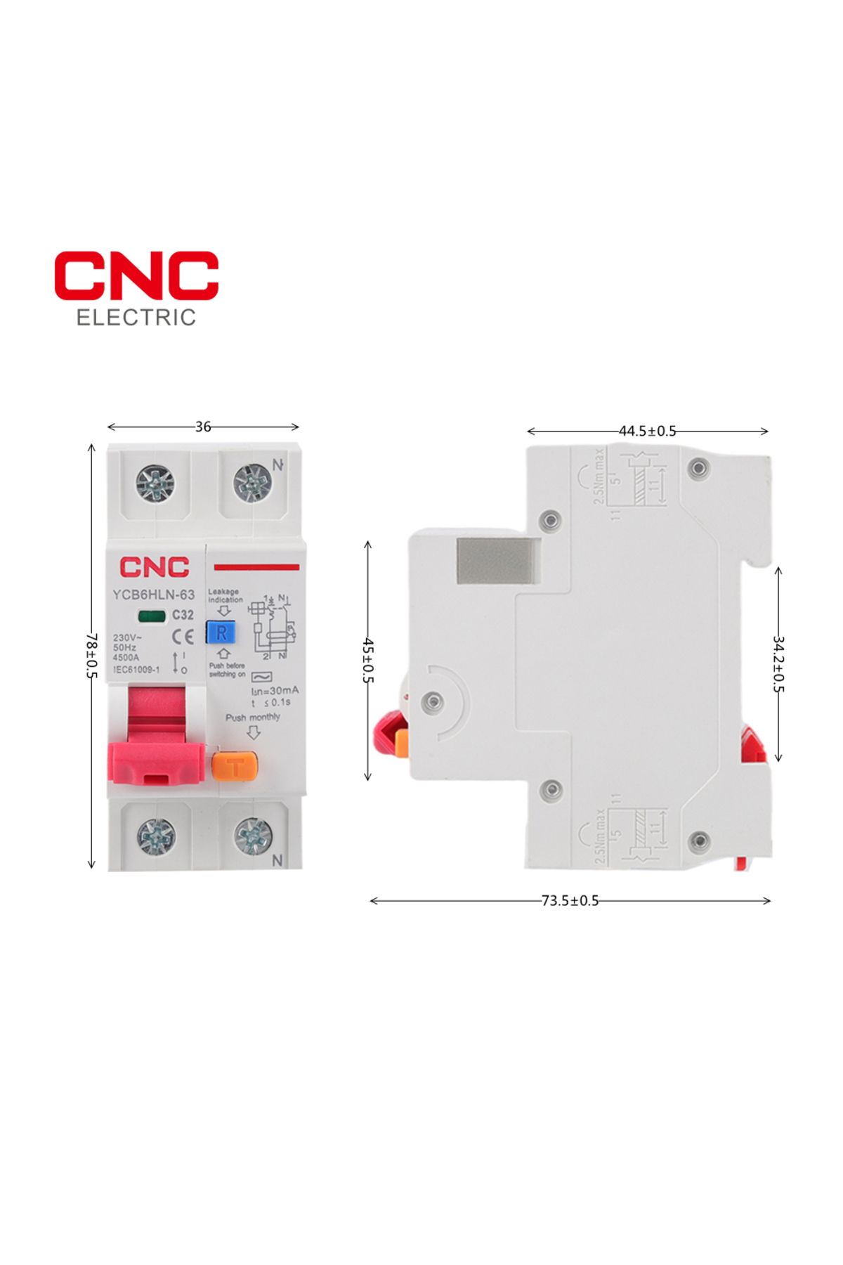 CNC-230V 50/60 HZ RCBO MCB 30mA Residual Current Circuit Breaker With Over Current And Leakage Pr... 4