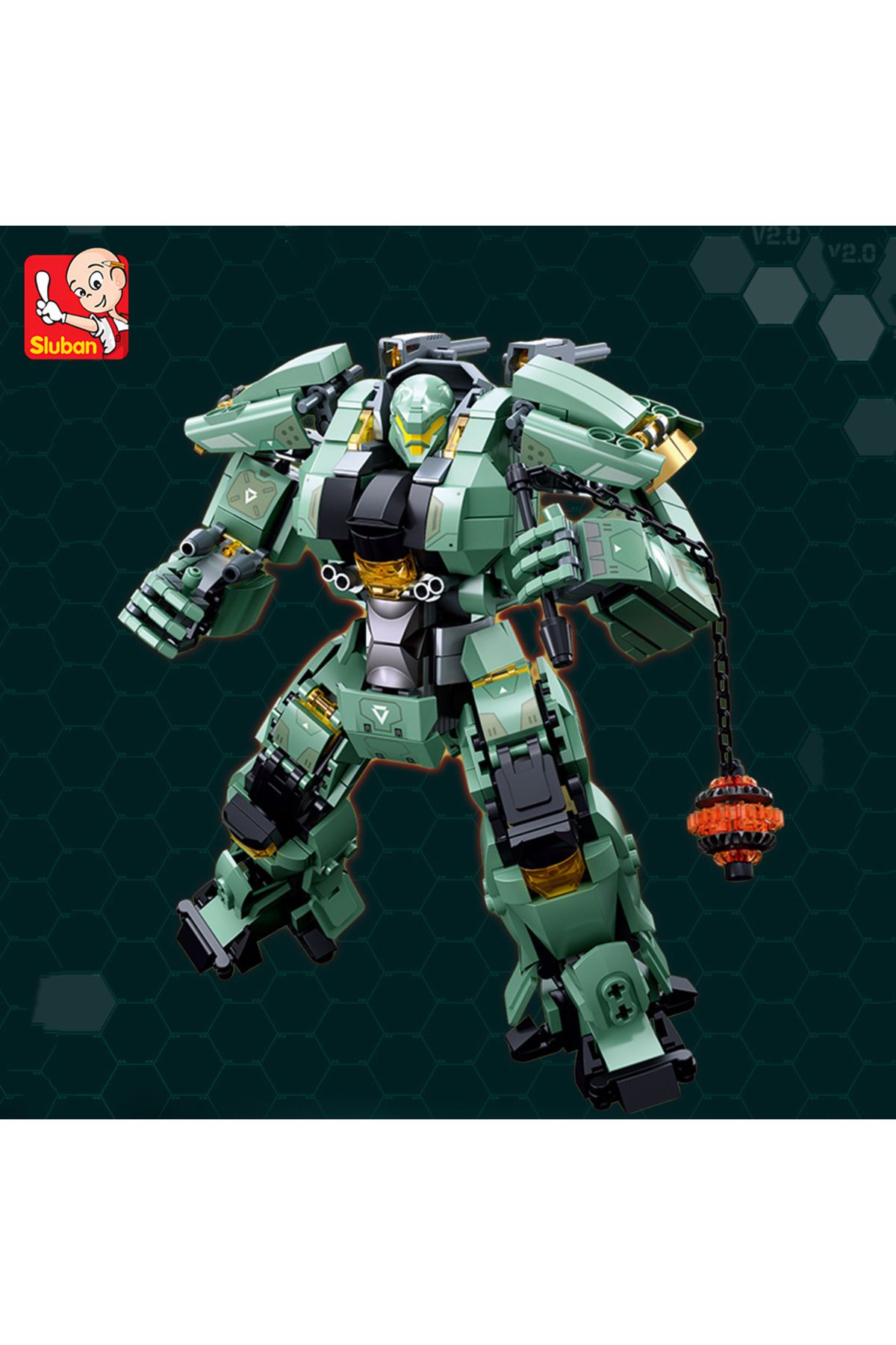 Choice-542pcs Sluban Green Warrior Robot With Chain Hammer Building Blocks Toys, Robot Battle Armor Asse... 4