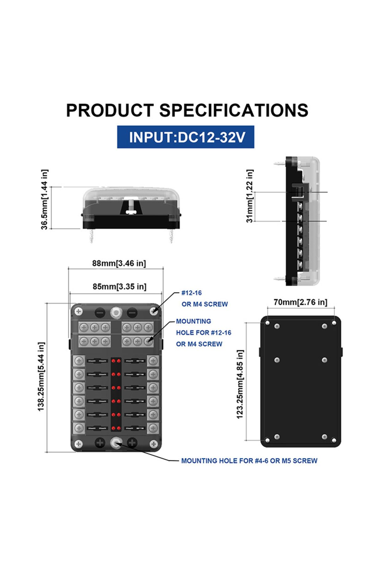 Choice-6/12 Ways Car Boat Fuse Box Holder Blade Fuse Holder Block With Warning Indicator 12V 36V Power D... 7