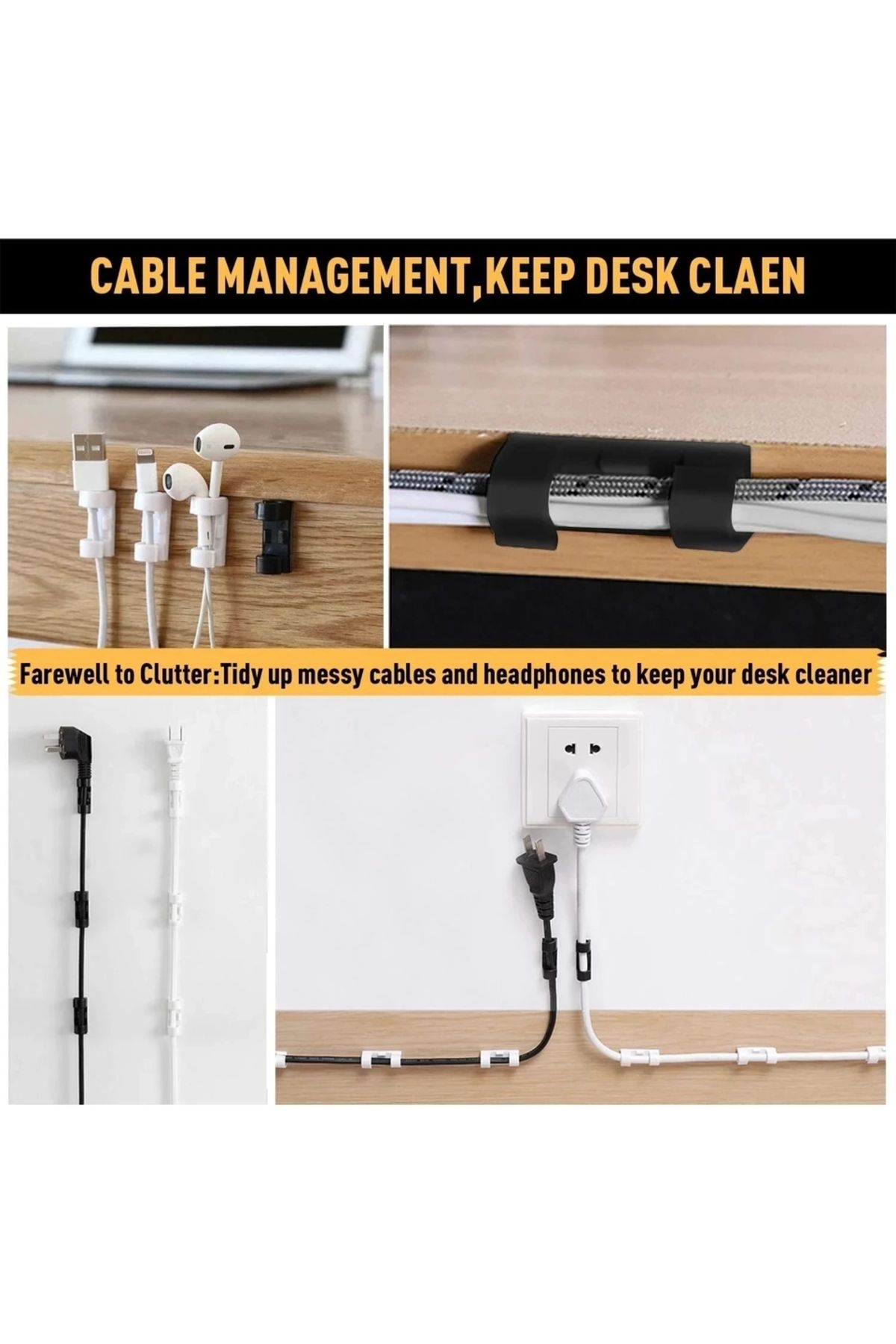 Choice-20/5PCS USB Cable Organizer Clips Wire Winder Holder Earphone Mouse Cord Clip Protector Managemen... 4