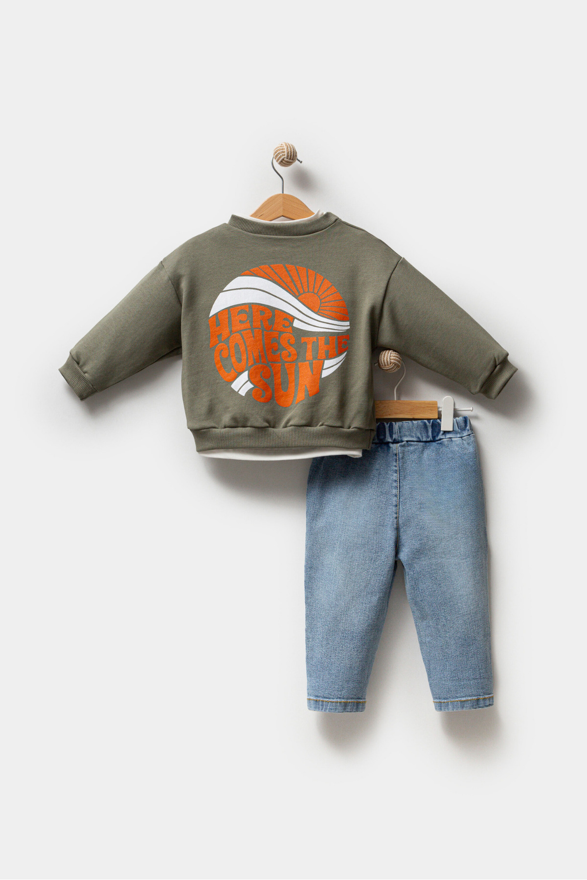 Jikko Baby Baskılı Sweatshirt Kot Pantolon 3'lü Bebek Çocuk Takımı 9039 fotoğrafı 5 (önizleme)