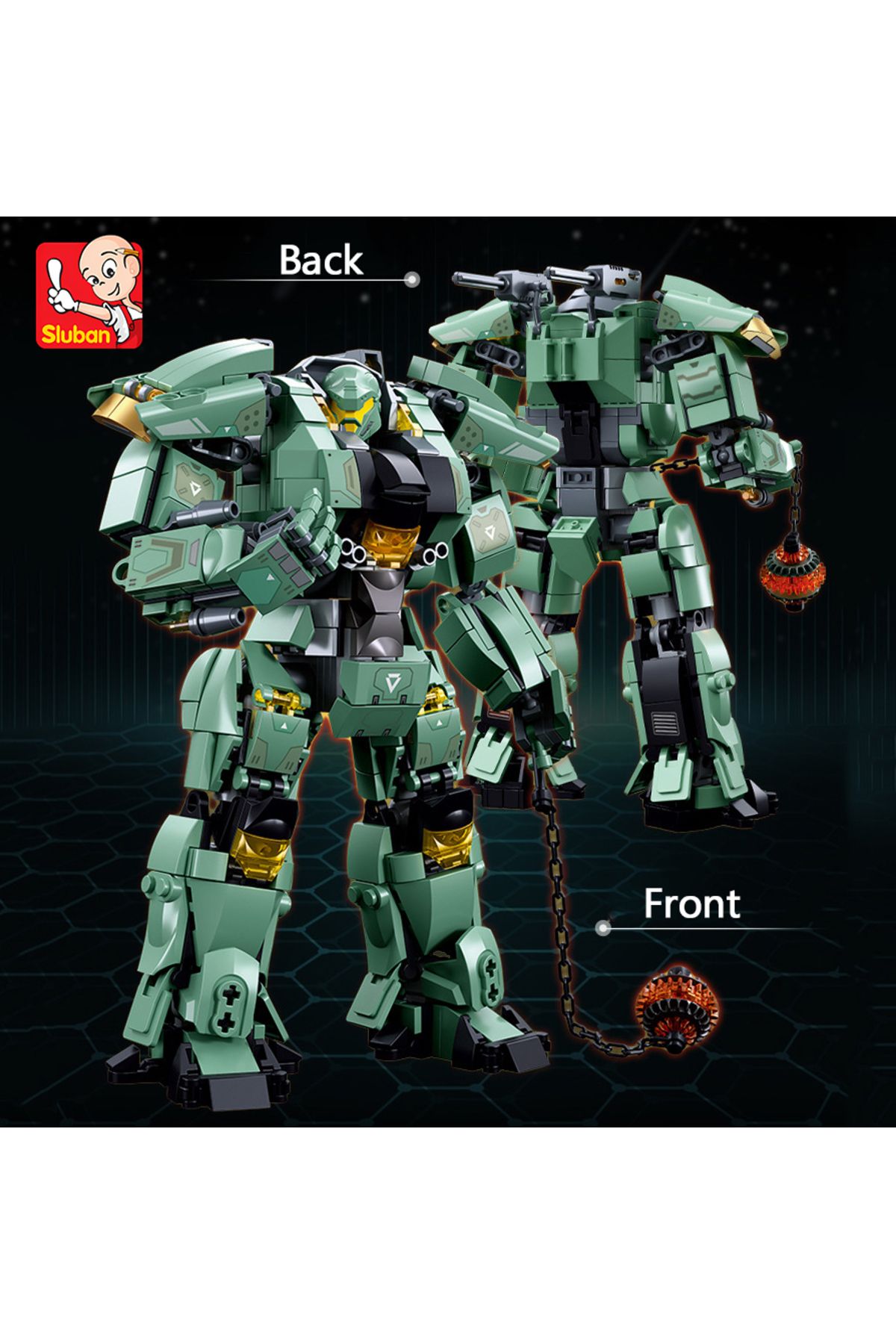 Choice-542pcs Sluban Green Warrior Robot With Chain Hammer Building Blocks Toys, Robot Battle Armor Asse... 3