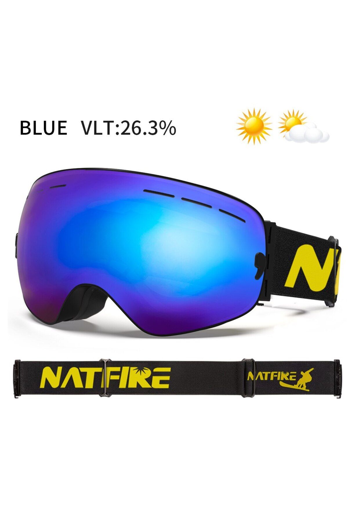 NATFIRE-Blue Ski Goggles Double Layers Anti-fog Uv400 Snowboard Snow Goggles Snowmobile Glasses Eyew 1
