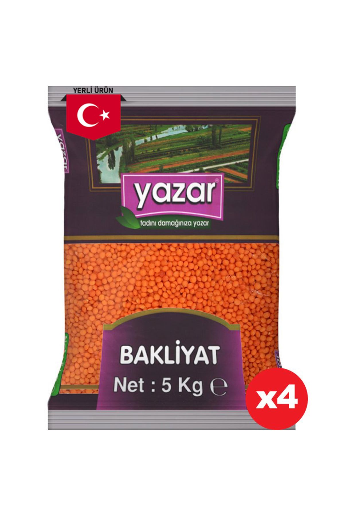 YAZAR Yerli Kırmızı Mercimek 5 Kg x 4 Adet