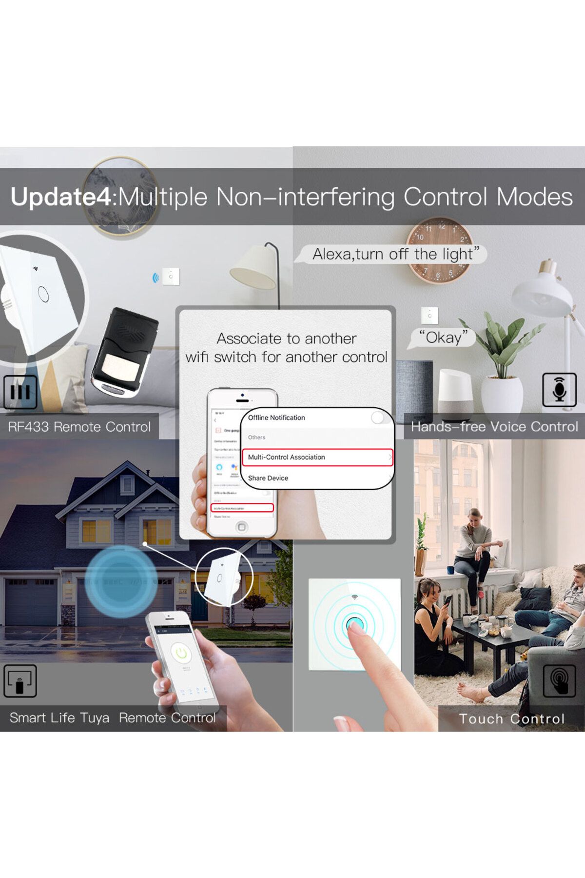 MoesHouse-MOES WiFi Wall Touch Light Switch RF433 Wireless Remote Control Tuya/Smart Life App Backlight Ale... 5