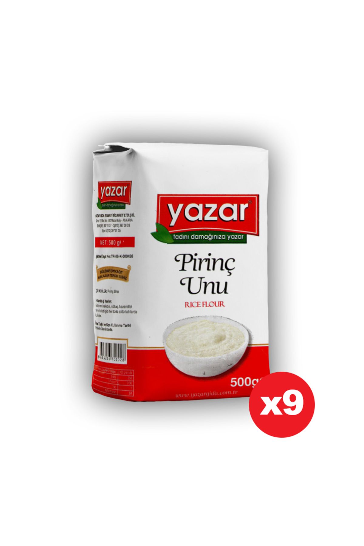 YAZAR 500Gr Pirinç UNU x 9Paket = 4500Gr