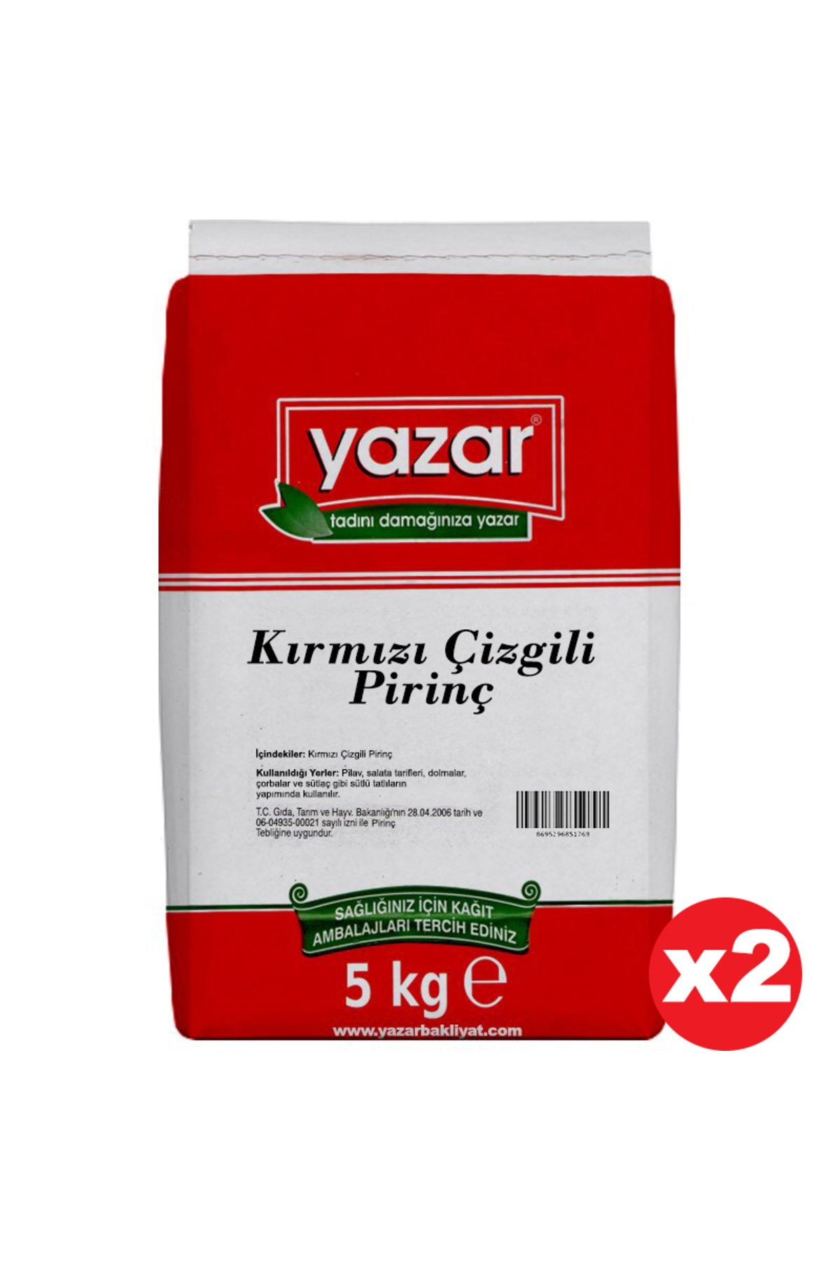 YAZAR Kırmızı Çizgili Yerli Pirinç (Ata Tohumu) 5 Kg x 2 Paket