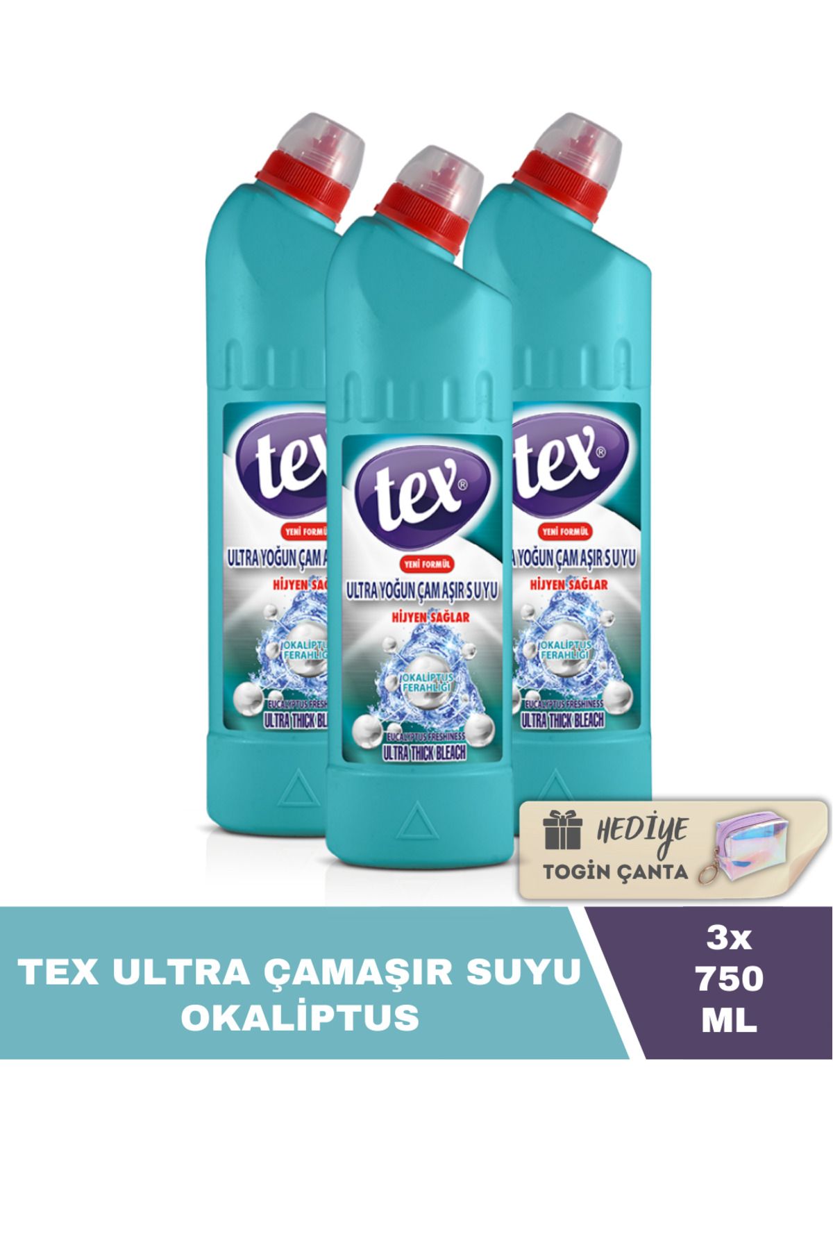 Tex Ultra Çamaşır Suyu Okaliptus 750 ml X3 Adet Hediye Togin Çanta