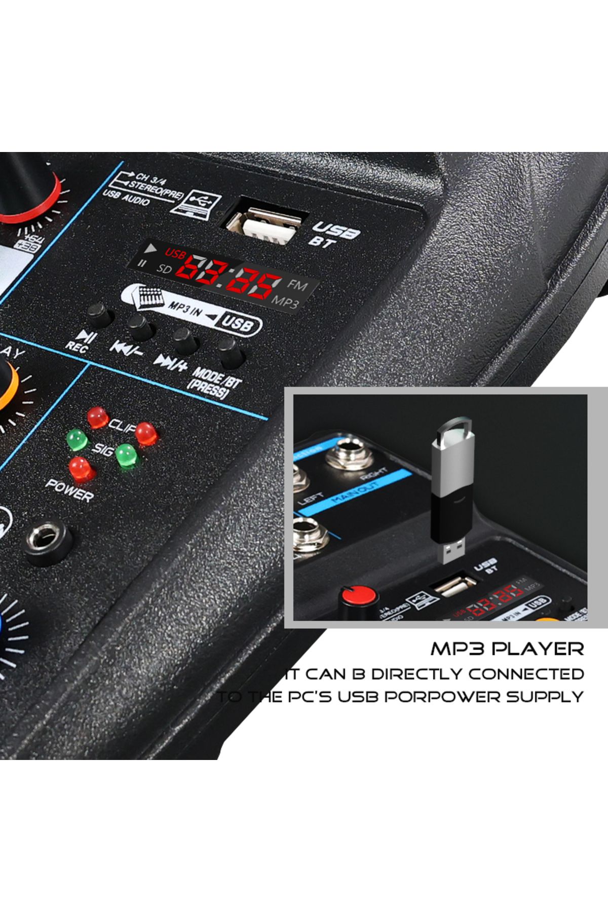 Choice-4 Channel Mixer DJ Mixing Console with Bluetooth 48V Phantom Power Monitor Karaoke System USB Mix... 3