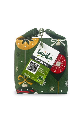 LAZİKA Yılbaşı Desenli Siyah Çay (400g)-El ile Dikilmiş Hediyelik Bez Ambalaj...
