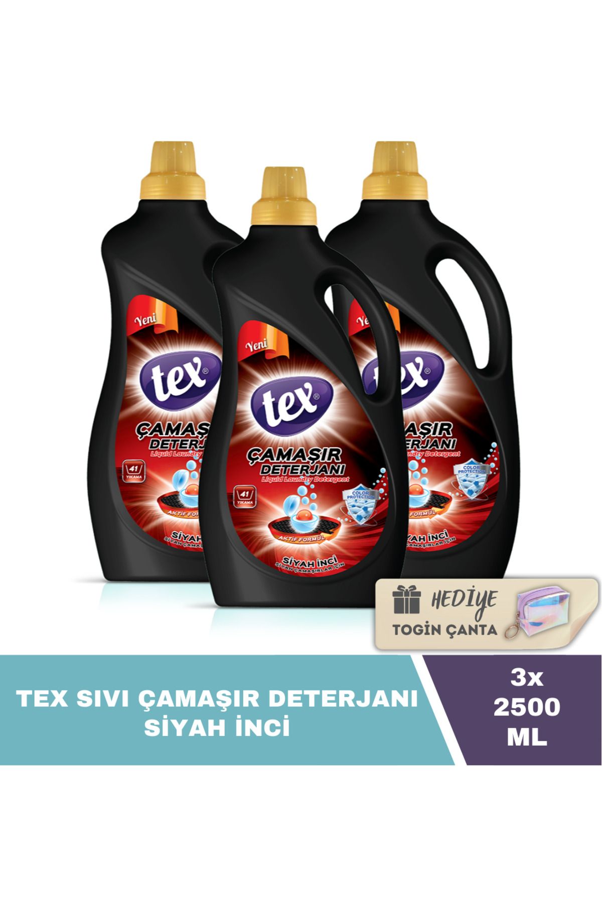 Tex Sıvı Çamaşır Deterjanı Siyah İnci 2500 ML X3 Adet + Hediye Togin Çanta