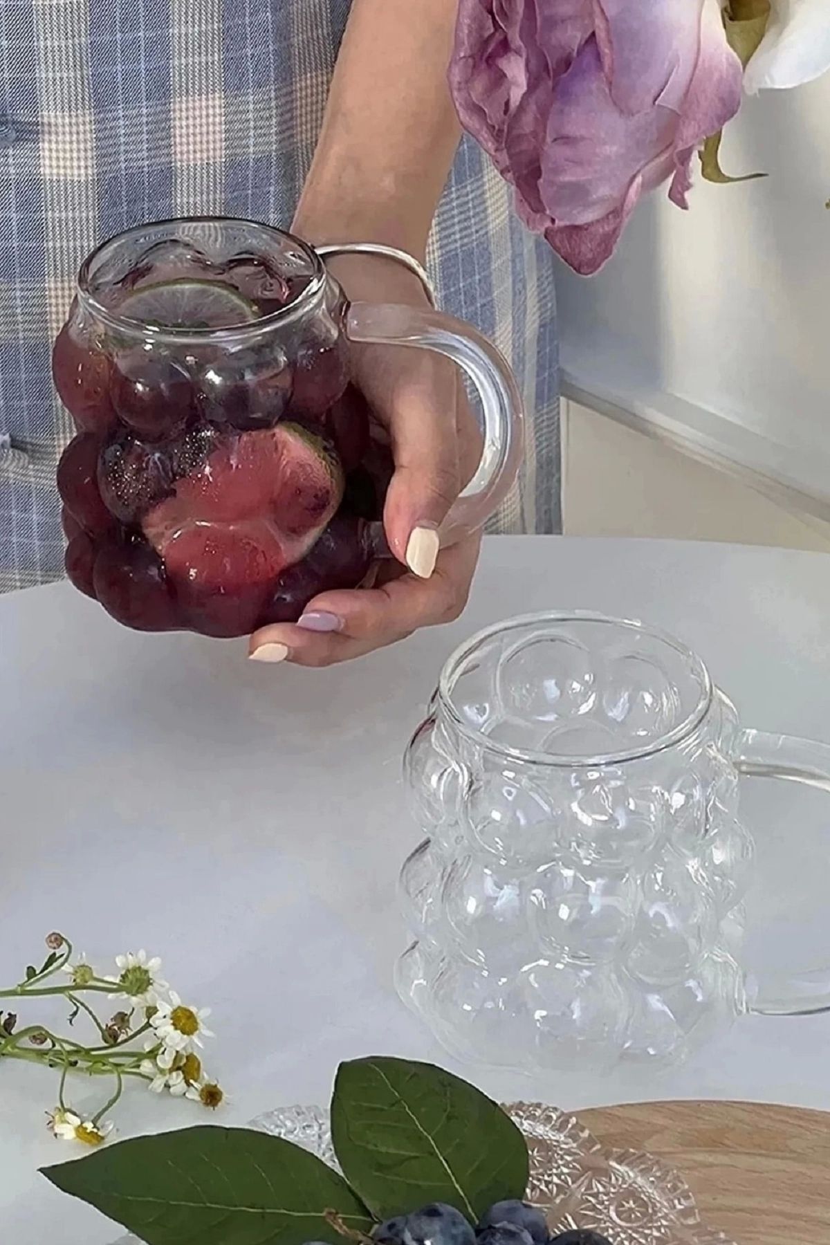 Berdina Home-Set of 4 Beaded Glass Cups - 350 ml.Soft Drink Water and Coffee Glass 2