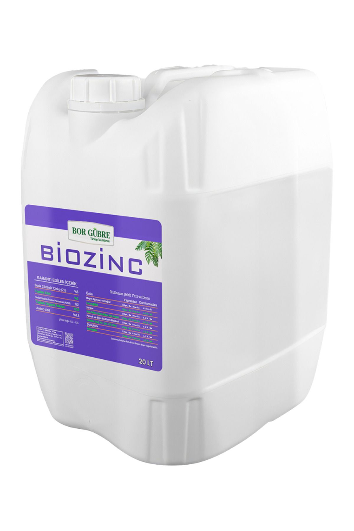 GÜBRE BIOZINC-20LT Çinko Sıvı Organik Madde Gübresi- (Fabrikadan Halka Üretim Zinciri)