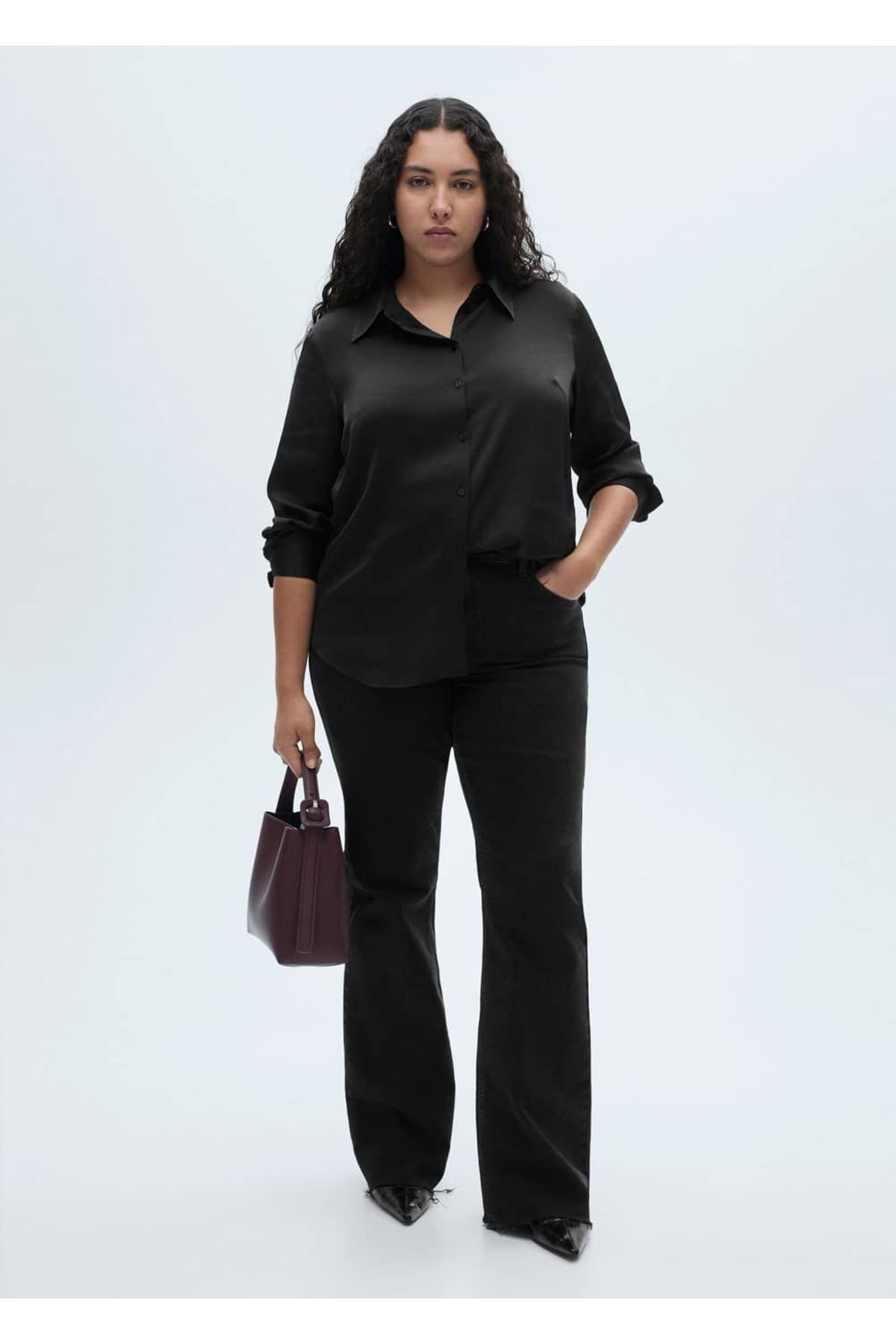 MANGO Woman-Satin draped shirt 6