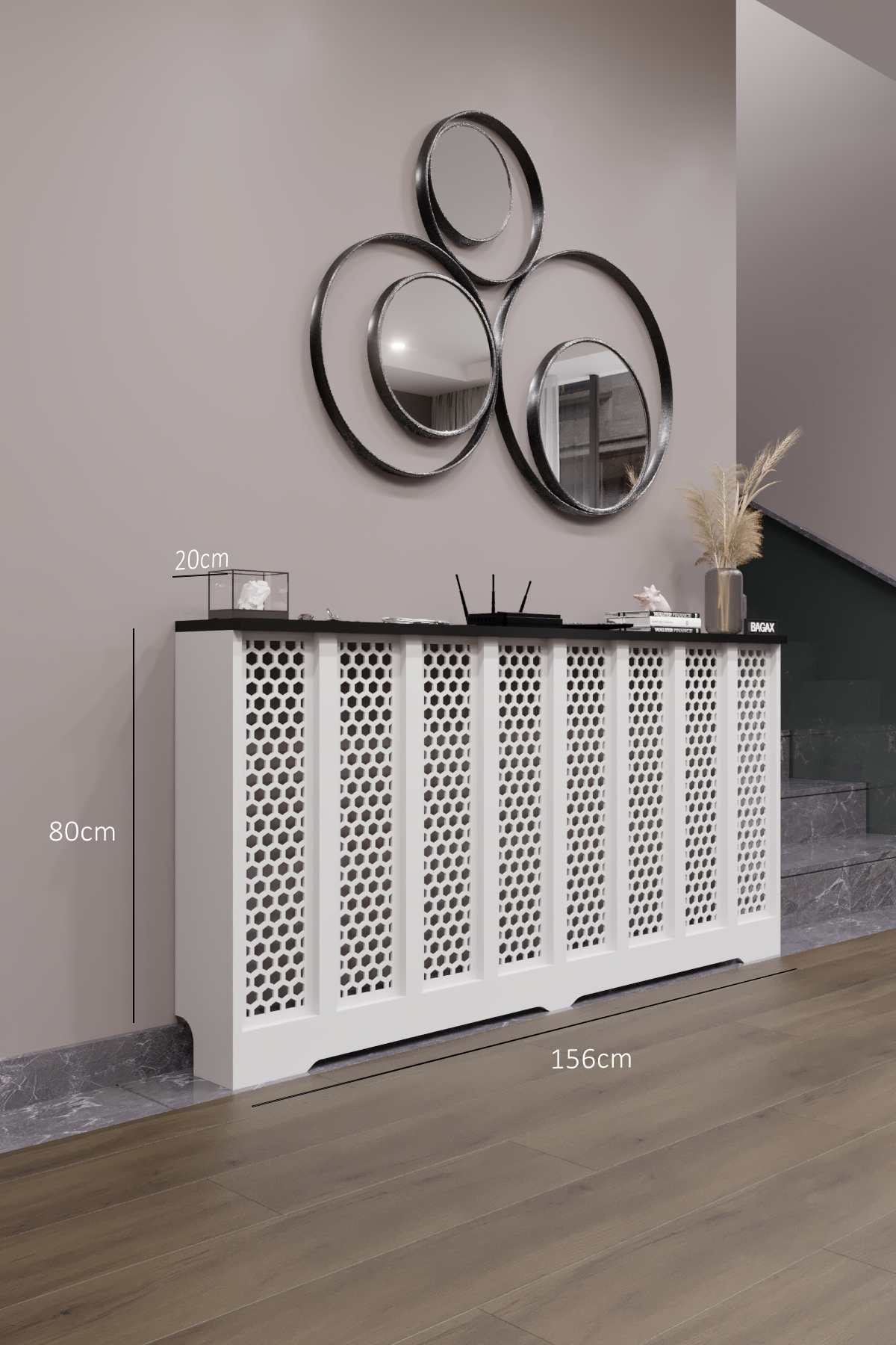 Basement Model, Black Color on White,Internal Size 156 Cm External Size 160 Cm Honeycomb Coating, Dresser