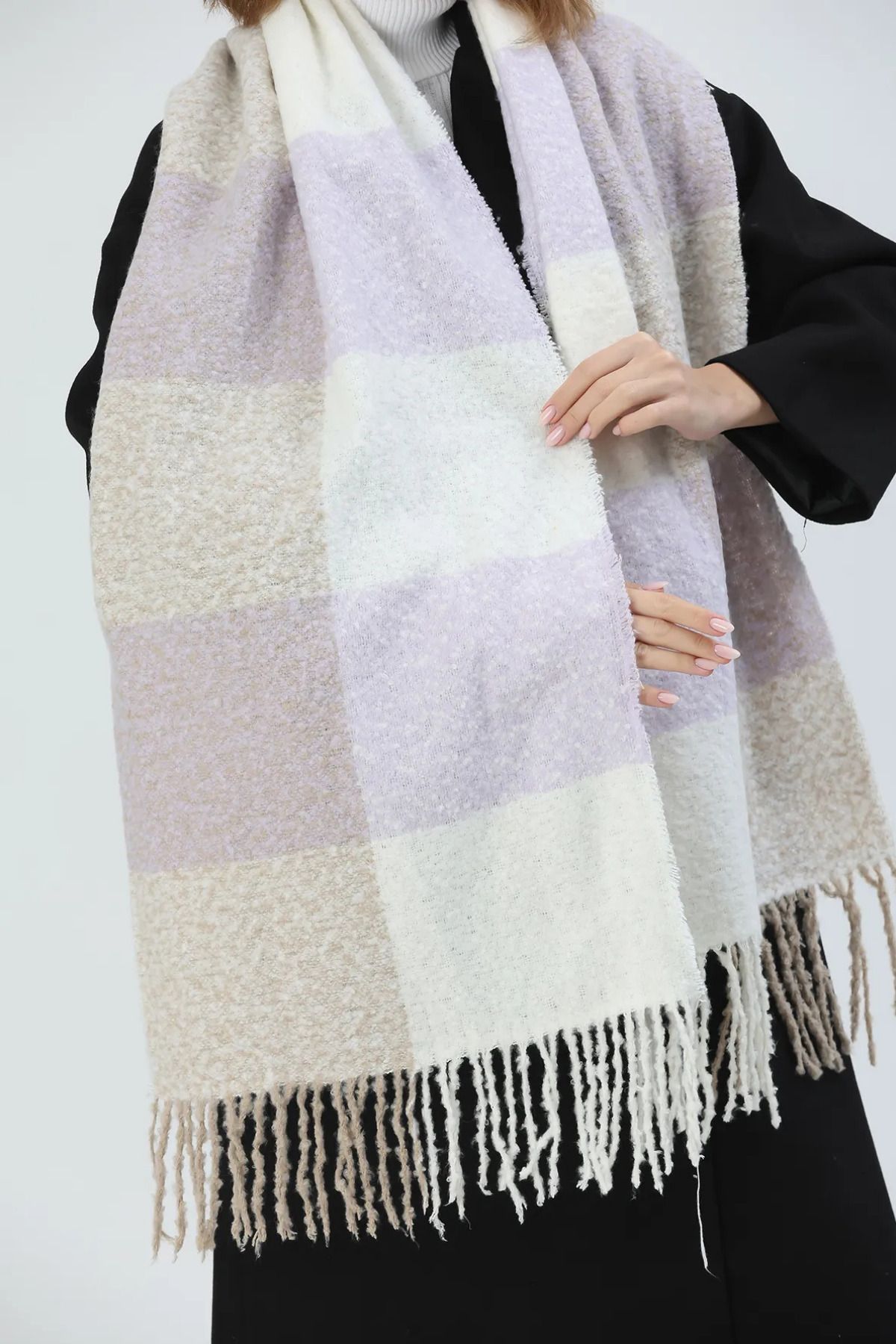 FRESCO SCARFS-Soft Textured Colorful Square Patterned Scarf Shawl Shoulder Shawl 3