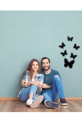 Genel Markalar Dekoratif Ahşap 6lı Kelebek Duvar Süsü Siyah Lazer Kesim 50x40