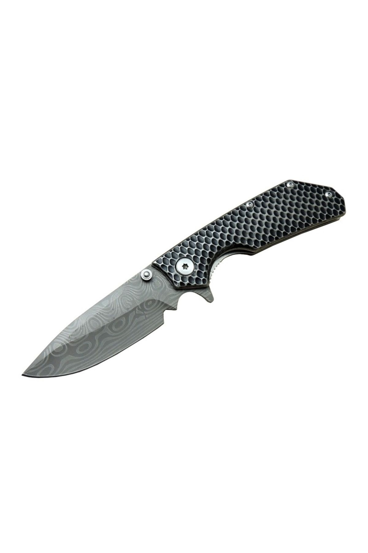 Skygo Damascus DMS 2 16 Gri Kamp Çakı 21cm- Yarı Otomatik, Kemerlikli, Metal Sap