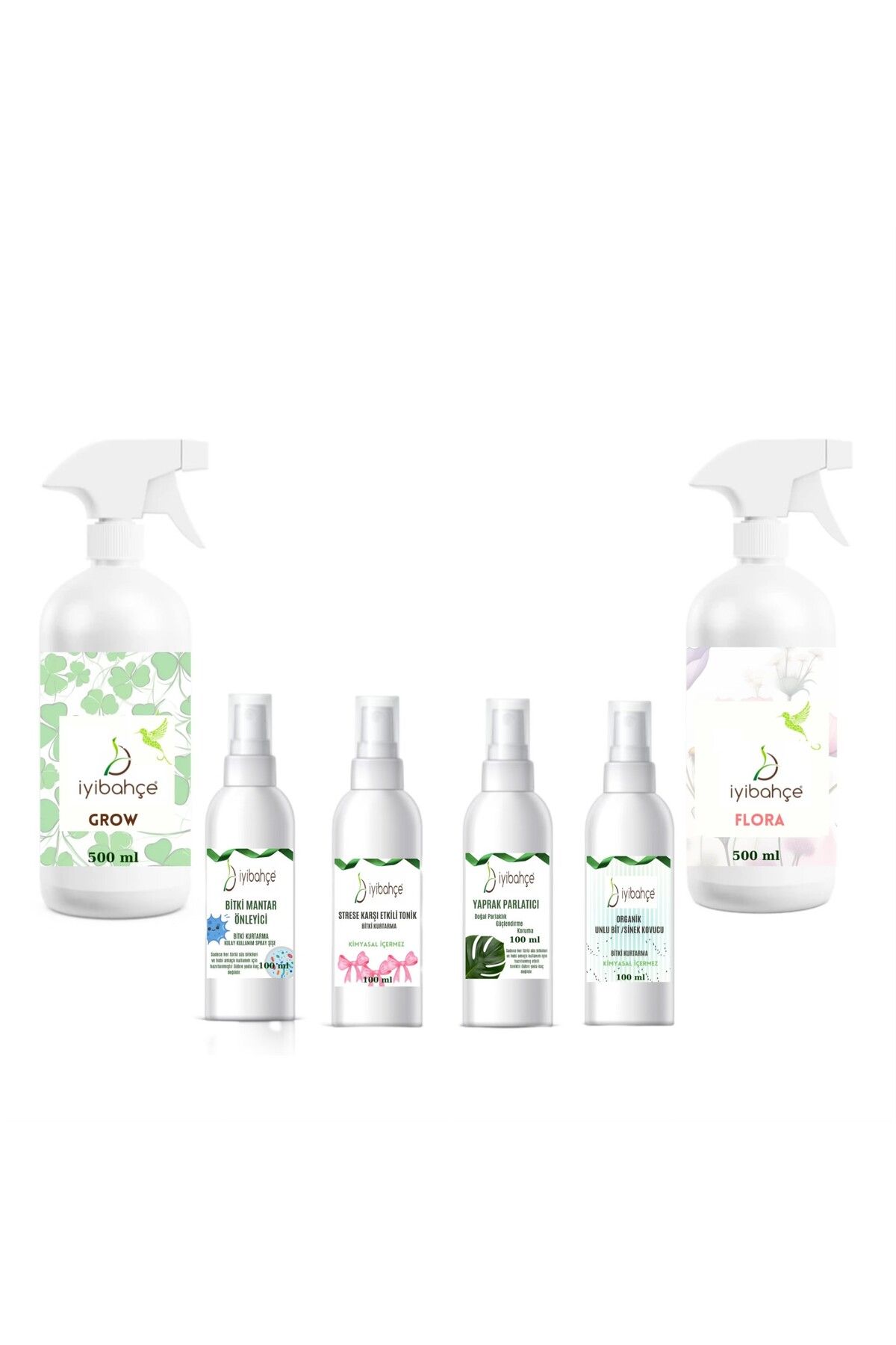 İYİBAHÇE Bakım (6 Ürün) Tam Set -FLORA,GROW,AntiMantar,Antistres,Parlatıcı,Sinek Kovucu 100 ml