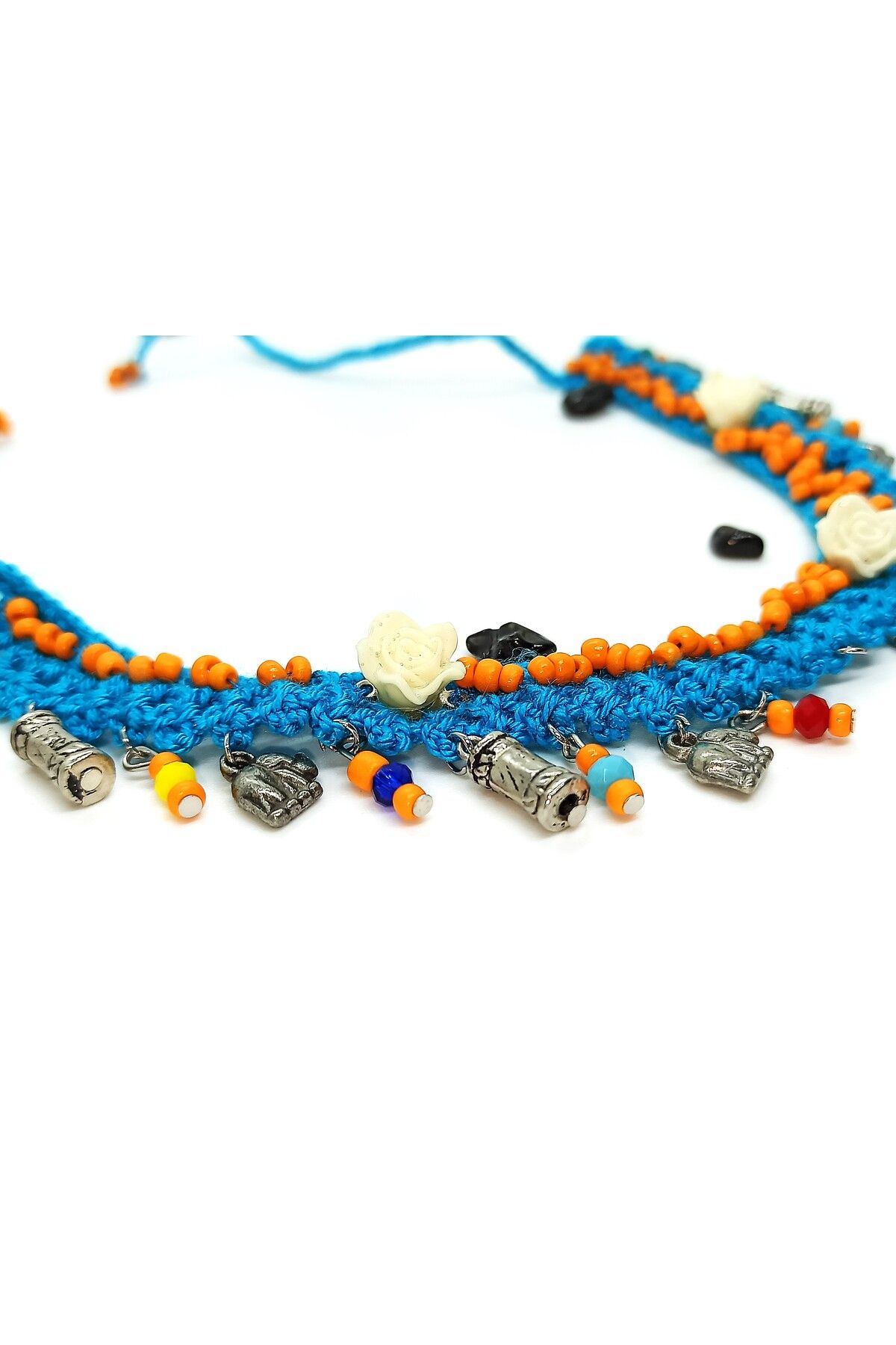 COOL&RELAX-Handmade Blue Knitted Orange Bead Detailed Both Choker Necklace Both Ankle 6