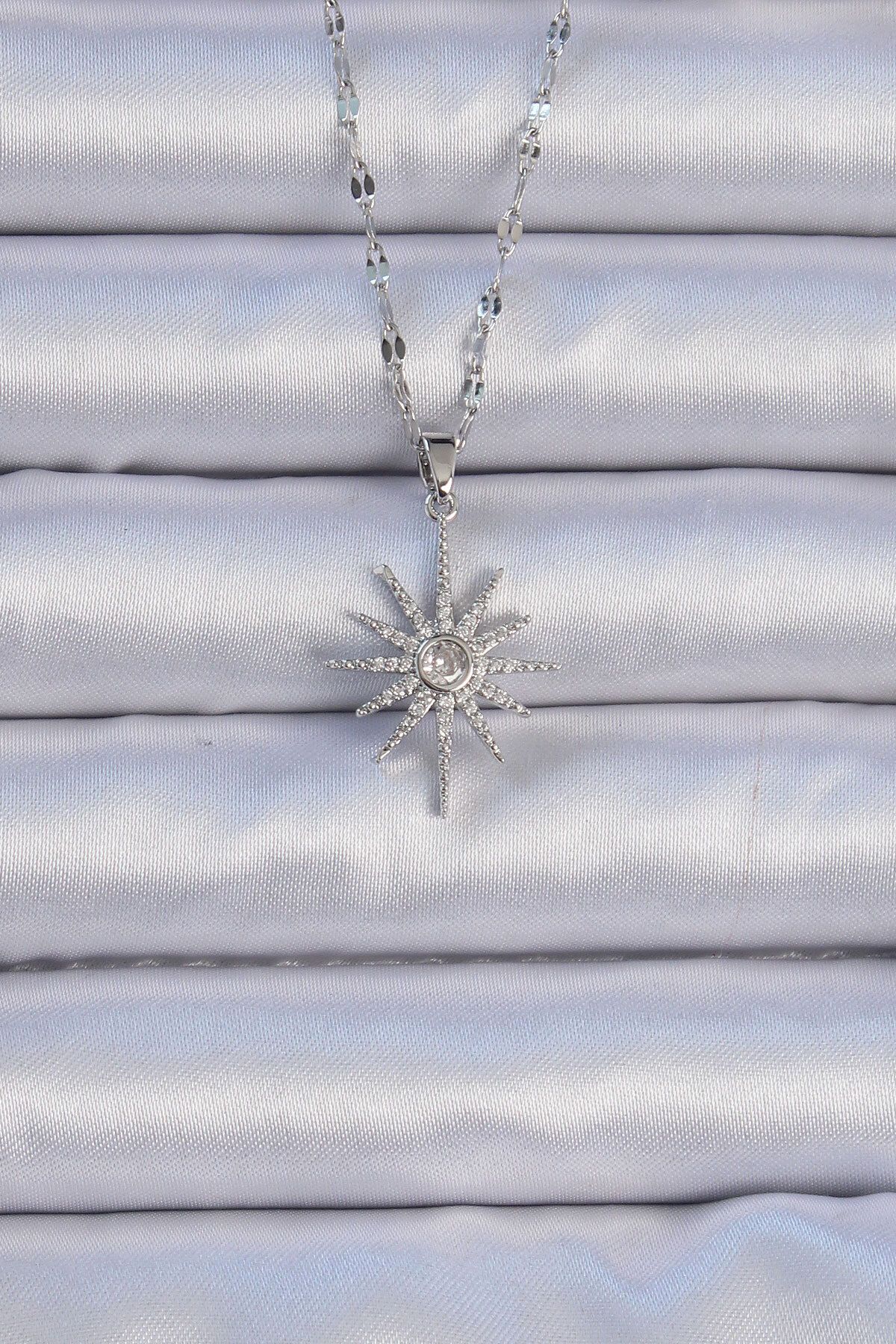 Skygo-Zircon Stone Silver Color 316L Chain Pole Star Necklace - Tj-Bko9064 1