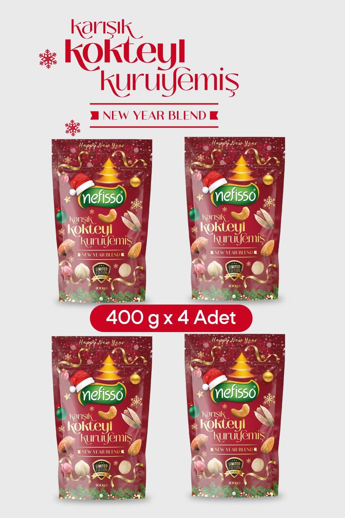 NEFİSSO Yılbaşı Özel Çerezi - Karışık Kokteyl Kuruyemiş 400 G X 4 Adet Hediyelik