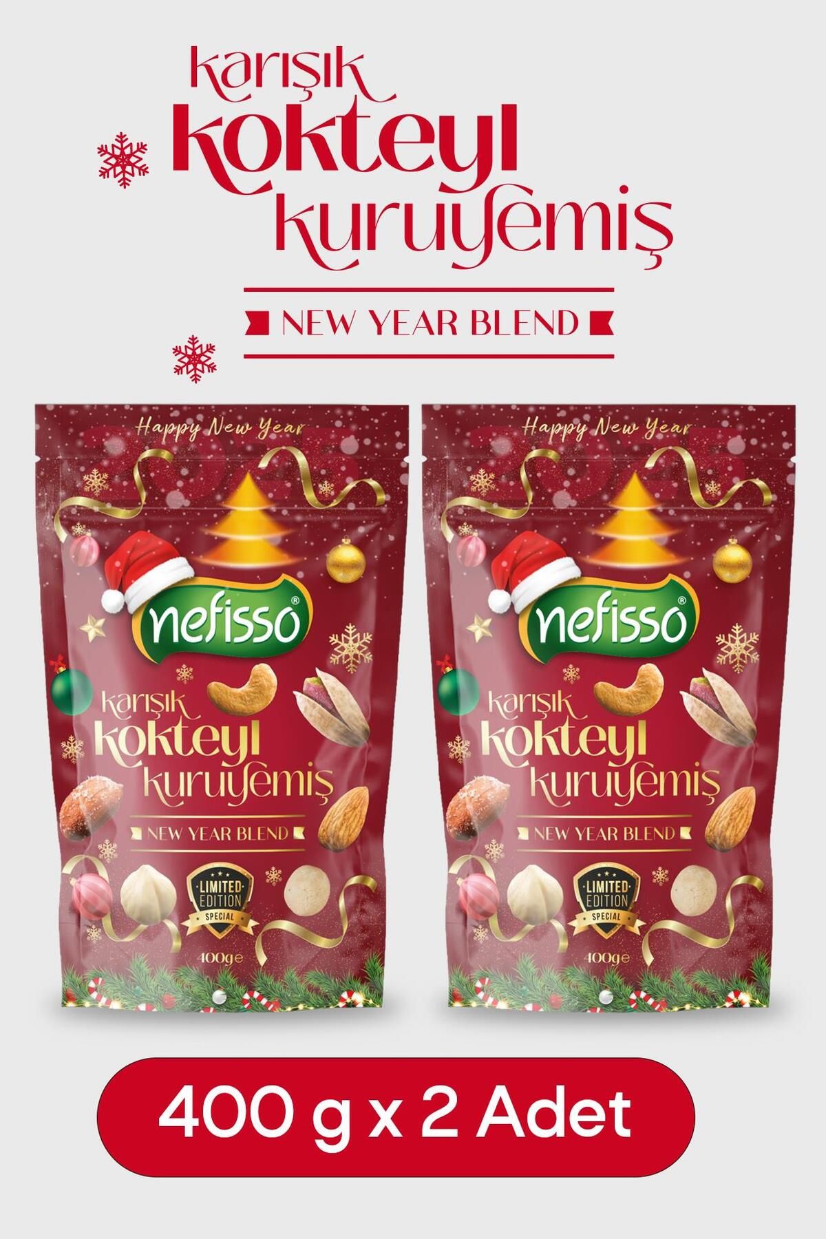 NEFİSSO Yılbaşı Özel Çerezi - Karışık Kokteyl Kuruyemiş 400 G X 2 Adet Hediyelik