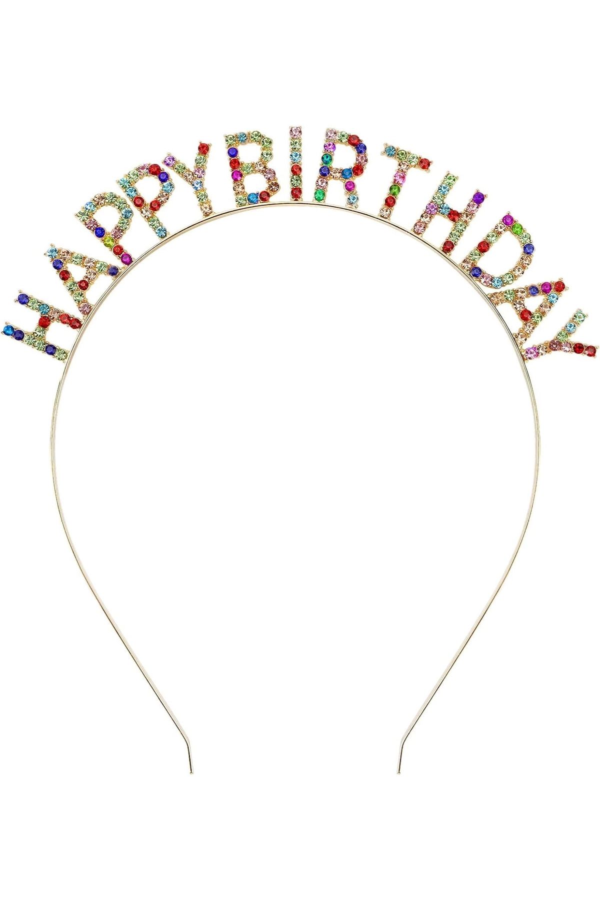 BRL Rengarenk Kristal Taşlı Ekstra Lüks Gümüş Kaplama Happy Birthday Taç 16x17 Cm