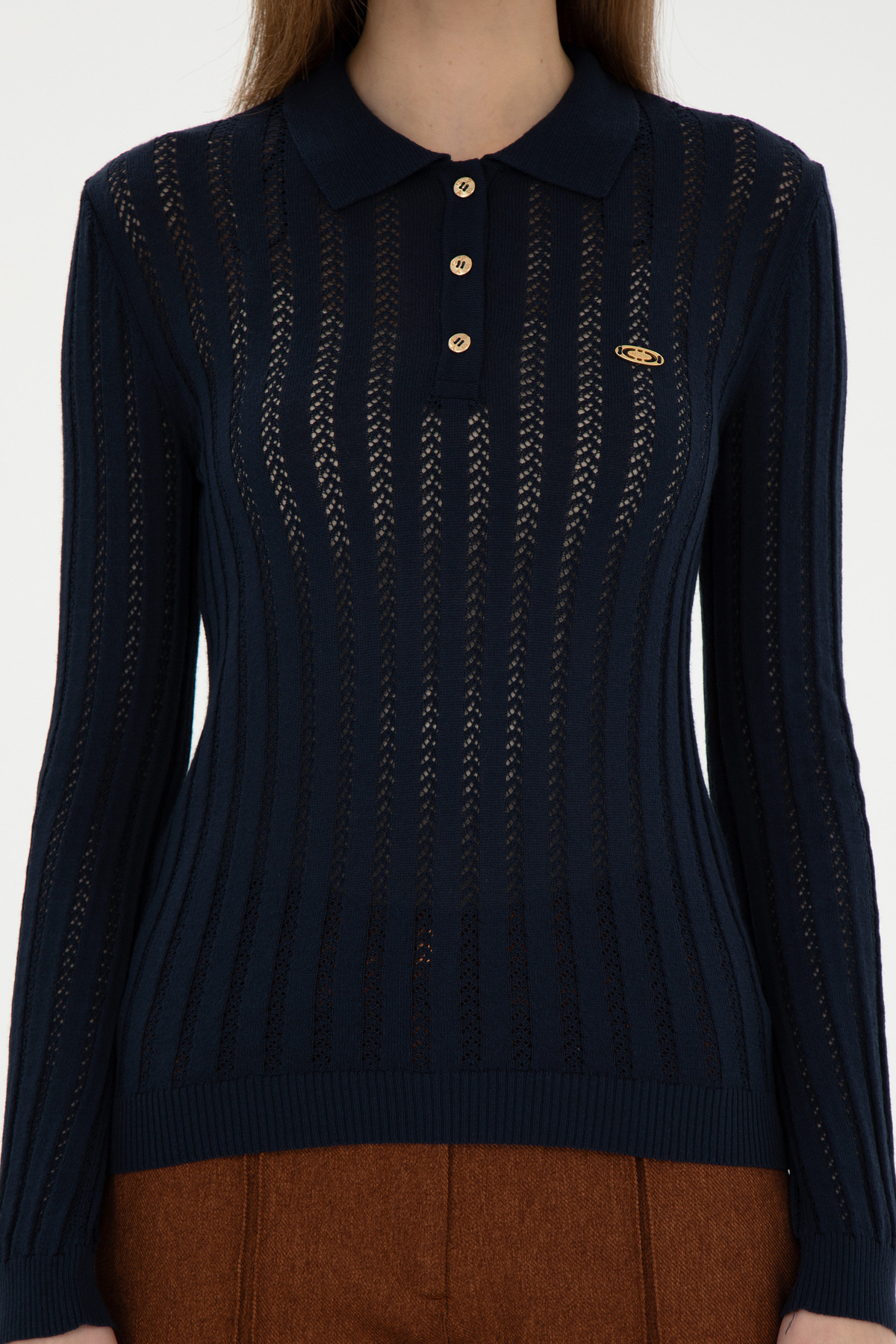 U.S. Polo Assn. Kadın Lacivert Polo Yaka Kazak 50293129-VR033 görsel 6