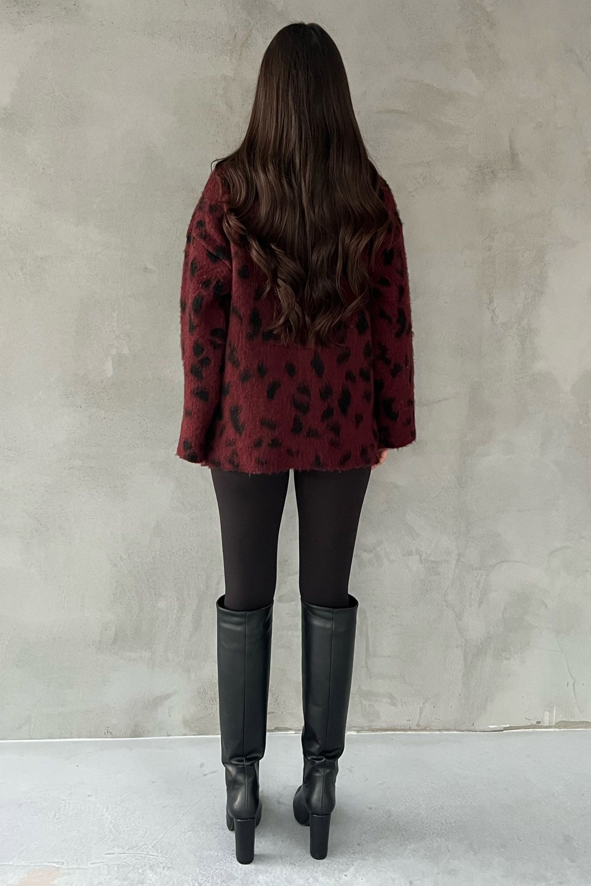 Seda Yalçın Atelier-Burgundy Leopard Pattern Half Fisherman Knitwear Sweater 5