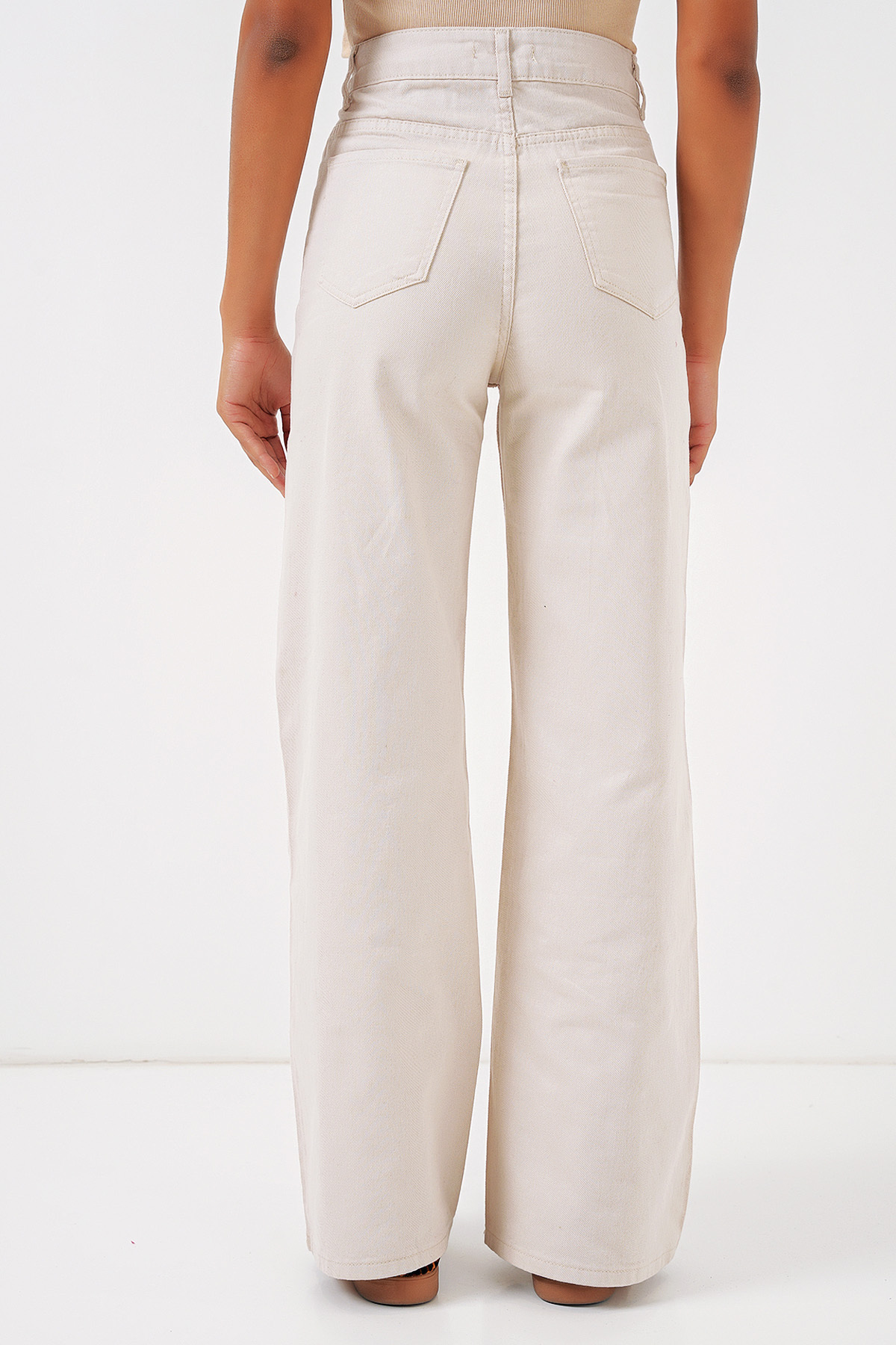 Bigdart-6704 Wide Leg High Waisted Jeans - Ecru 6