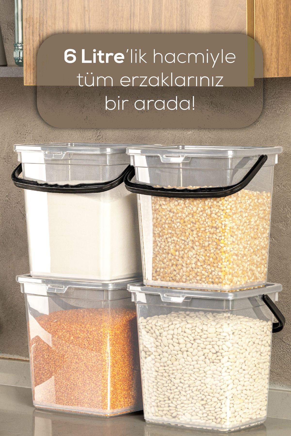 Vienev-6-Liter Mega Size 4-Piece Flour Pulses Container with Handles and Clear Storage Box 2
