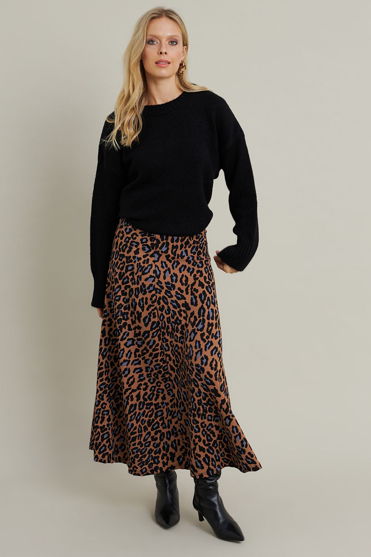 Cool & Modest-Fusta A-Line pentru femei cu model Camel-Indigo - MLON3007 4