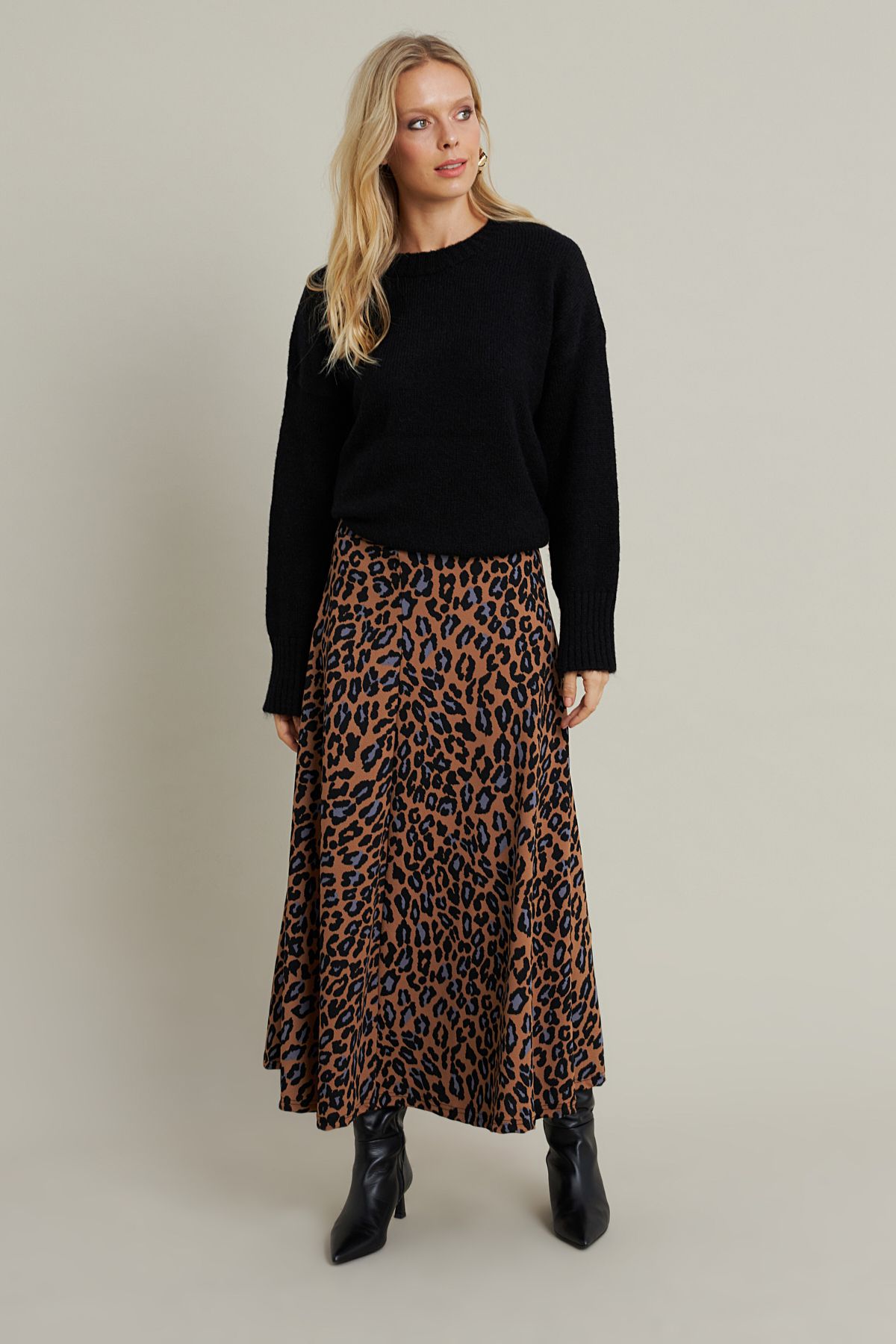 Cool & Modest-Fusta A-Line pentru femei cu model Camel-Indigo - MLON3007 1