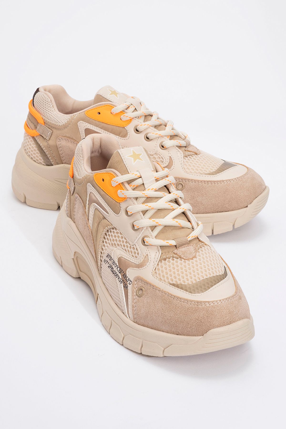 اسنیکر نارنجی زنانه Duja Beige Orange Multi Misle کفش ورزشی پایه ضخیم luvishoes