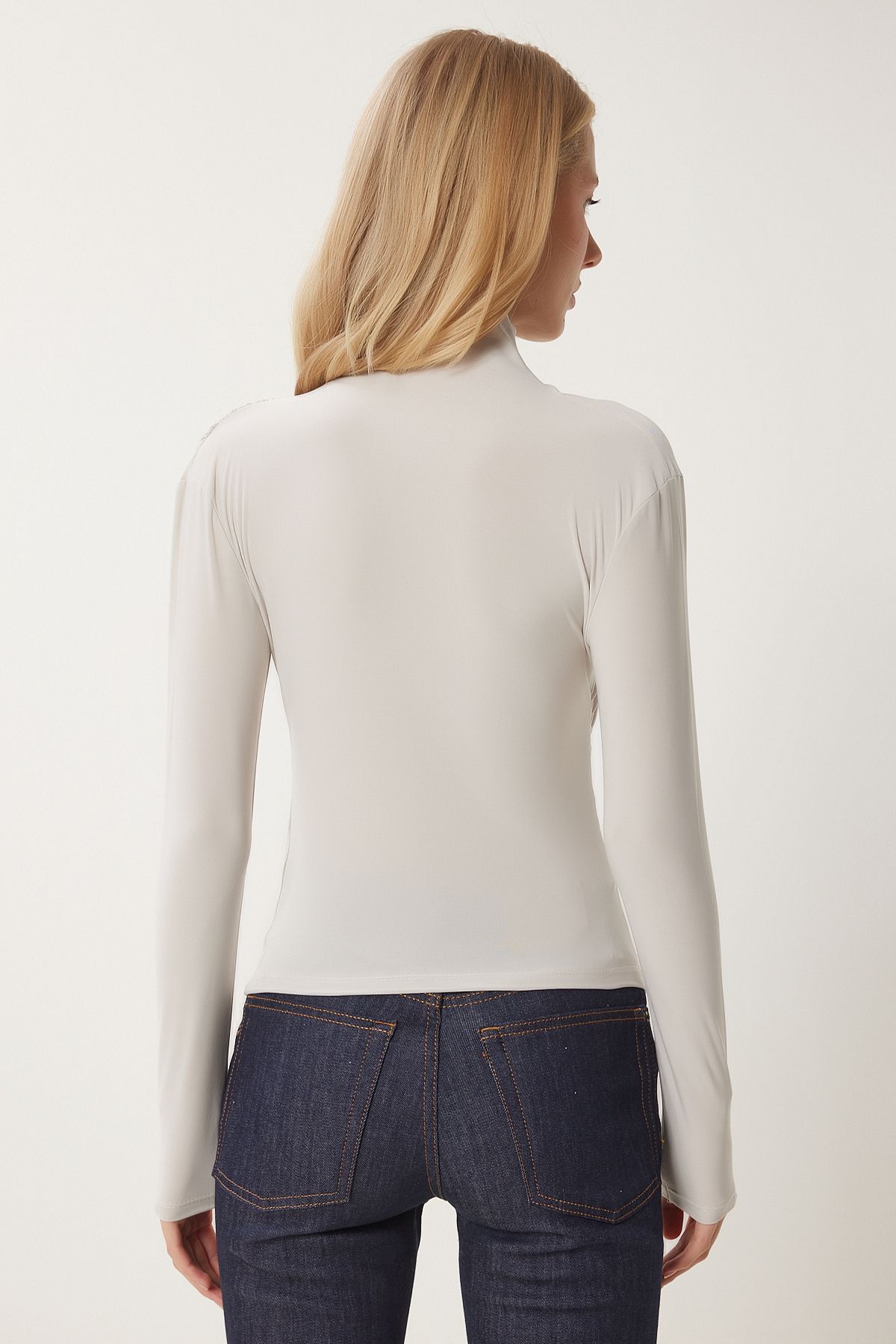 Happiness İstanbul-Damenbluse „Stone Gather“ mit detailliertem Stehkragen in Sandy FF00135 5