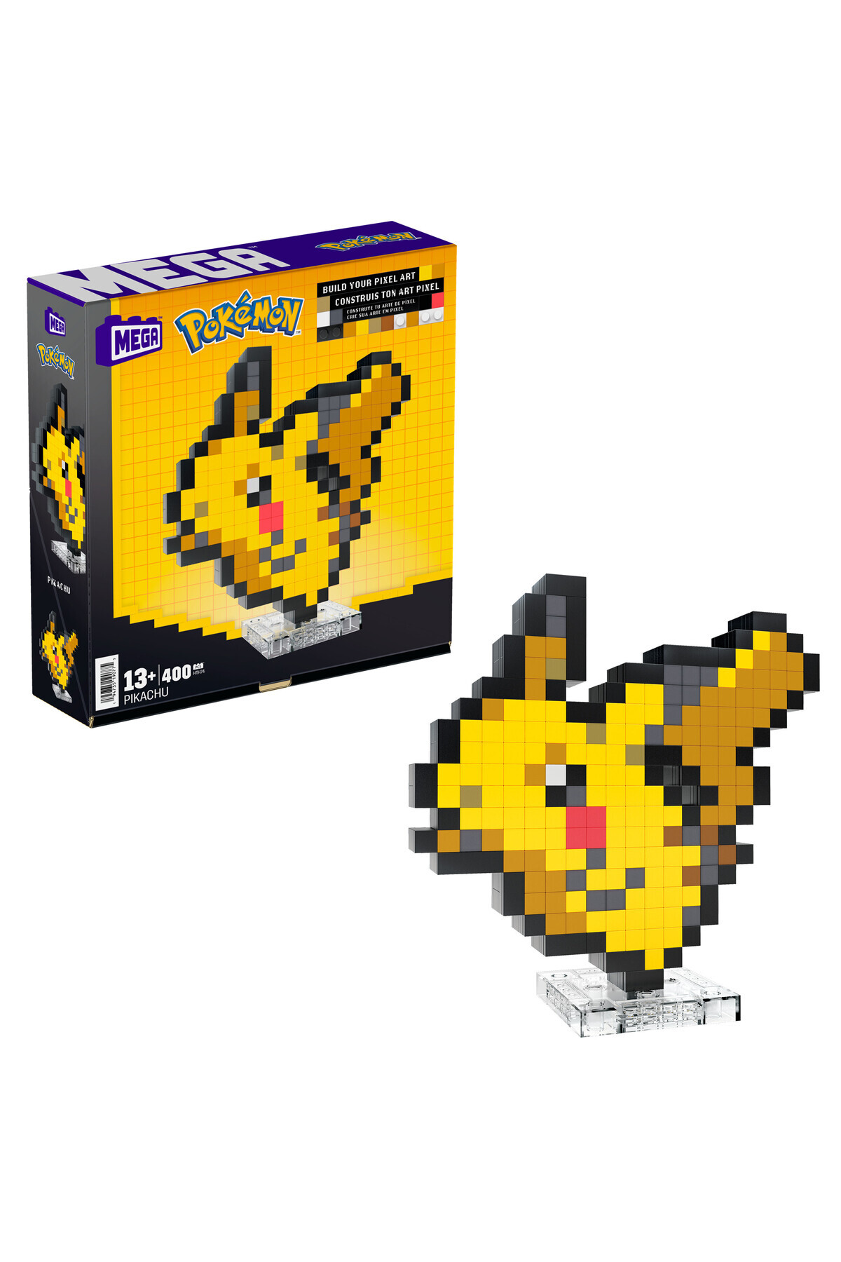 MEGA ™ Pokémon™ Pikachu Pixel Sanatı yapı oyuncağı seti (400 parça), koleksiyonluk retro set HTH74