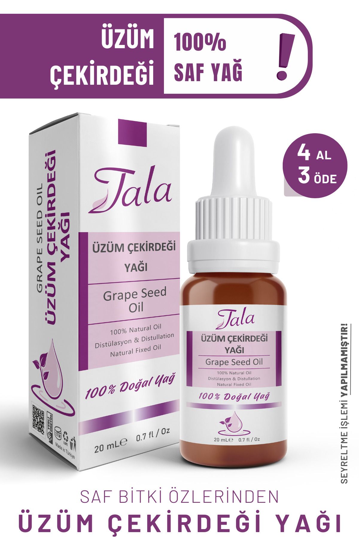 روغن هسته انگور 100% خالص و طبیعی فشرده سرد 20 میلی لیتر Tala