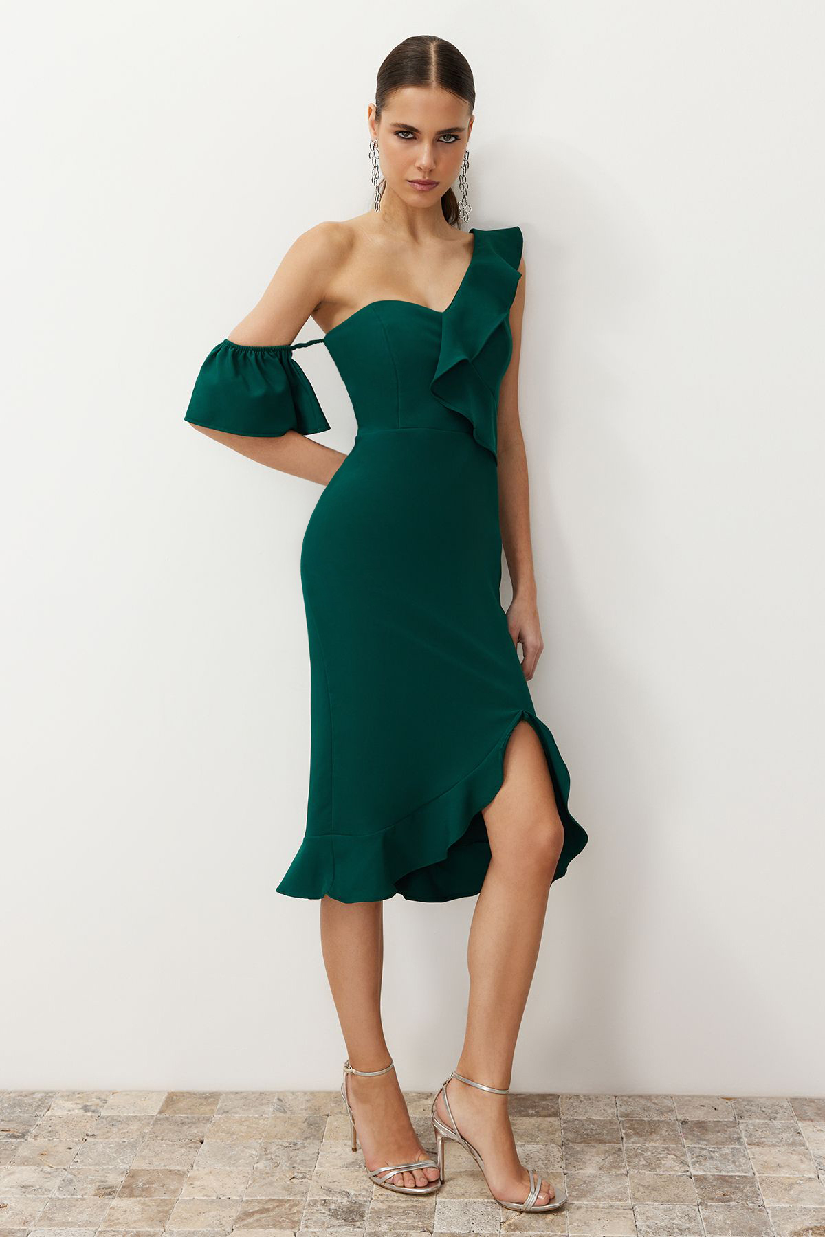 Trendyol Collection Emerald Green Ruffle Woven Elegant Evening