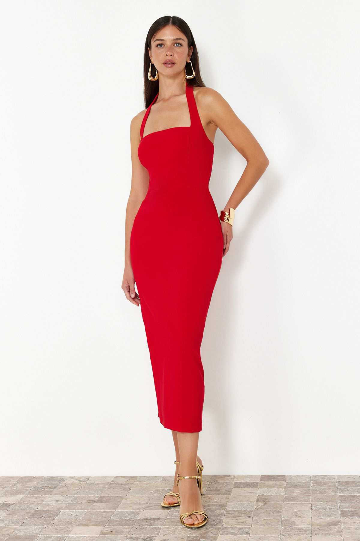 Trendyolmilla  Kırmızı Vücuda Oturan Dokuma Abiye Gece Mezuniyet Elbisesi TPRSS24EL00136 - Görsel 3