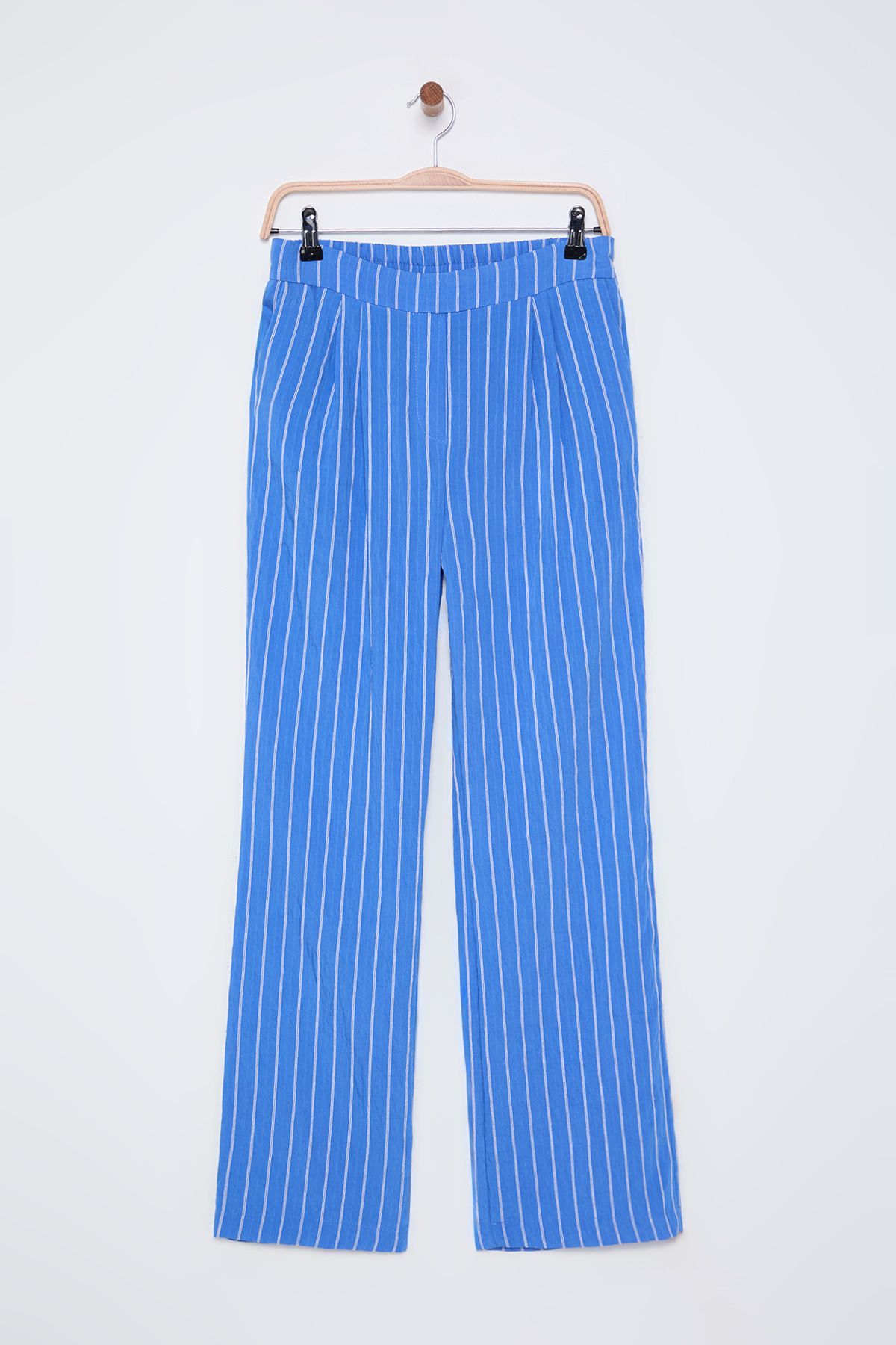 Trendyol Collection-Blue Striped Crinkle Regular Waist Wide Leg/Wide Leg Woven Pants Twoss25Pl00017 6