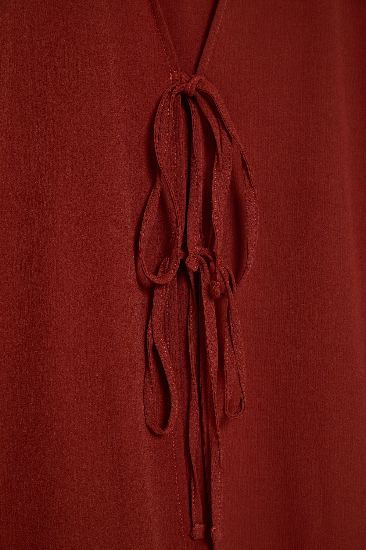 Trendyolmilla  Kiremit Oversize Önü Bağlamalı Bluz Ve Geniş Paça Pantolon Dokuma Alt-Üst Takım TWOSS25AU00035 - Görsel 7