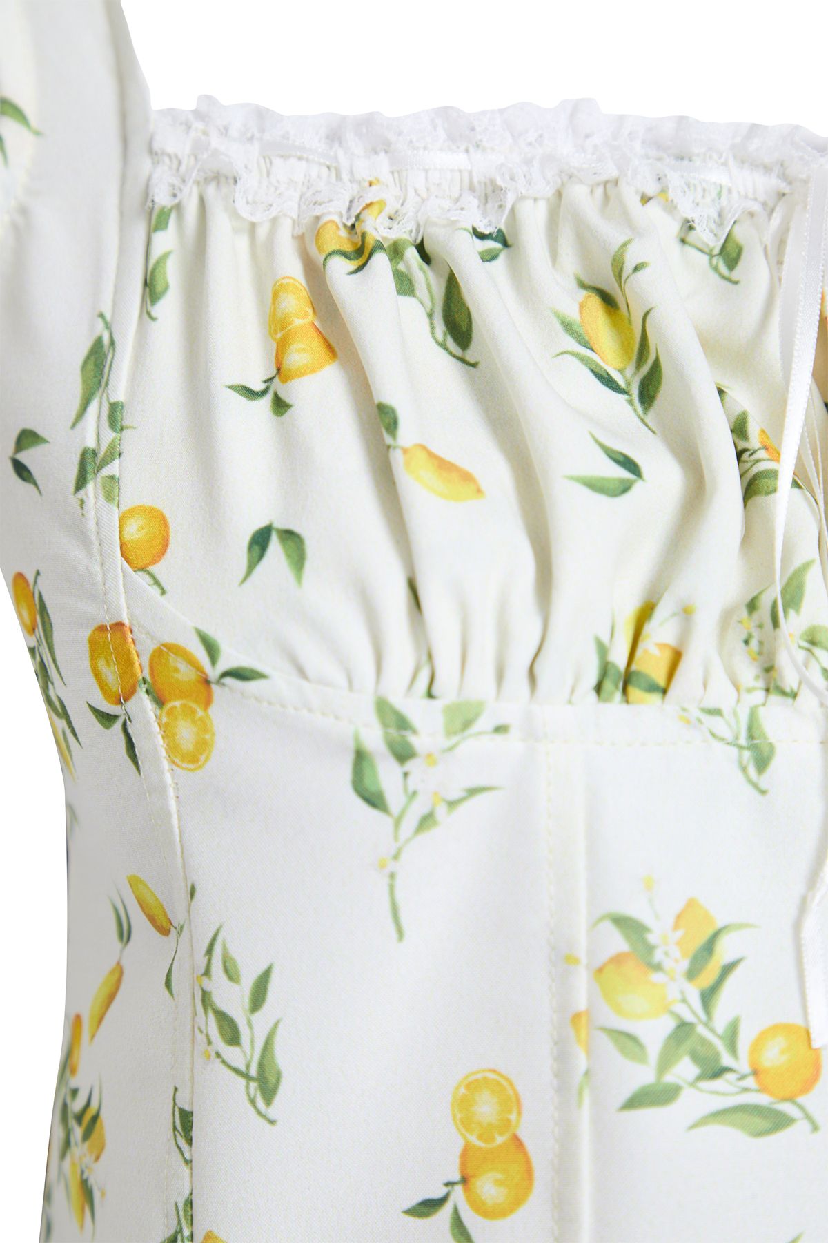 Trendyol Collection-Lemon Print Ecru Crop Blouse with Straps and Gathered Front Twoss25Bz00052 10