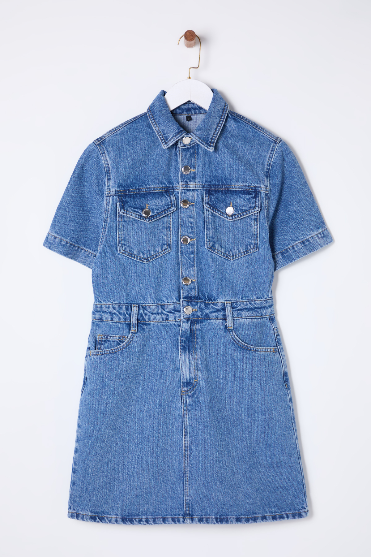 Trendyolmilla  Mavi Cep Detaylı Kısa Kollu Mini Denim Gömlek Elbise TWOSS25EL00156 - Görsel 6